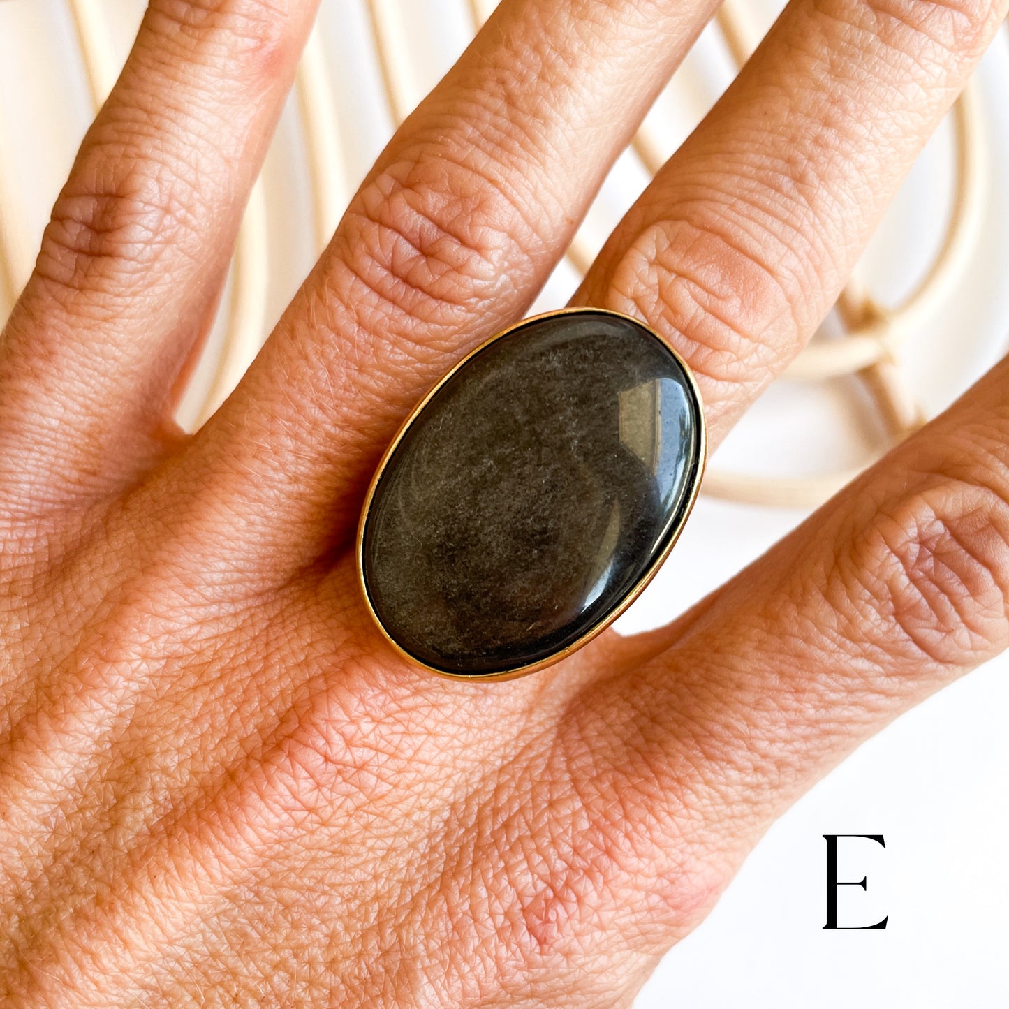 Silver Sheen Obsidian Oval Ring & Pendant - Both Metals