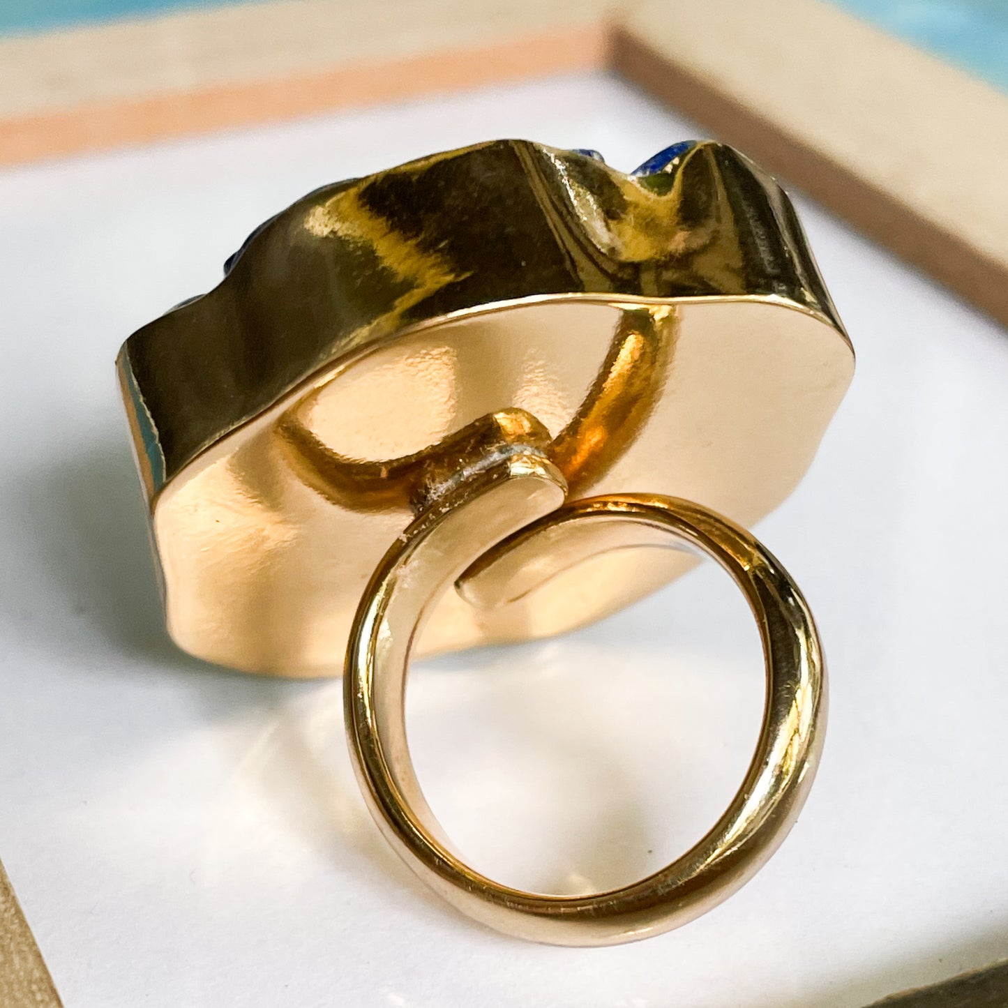 Lapiz Lazuli Rose Carved Ring - Alchemia Gold