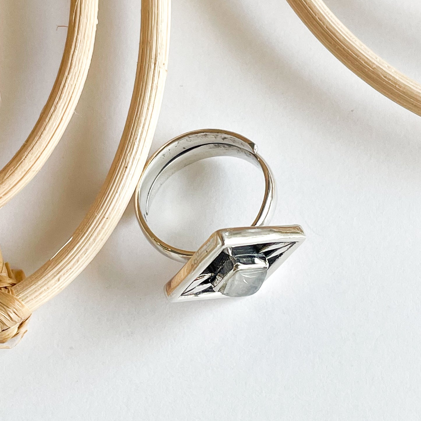 Rainbow Moonstone On-Point Ring - Solid Sterling Silver