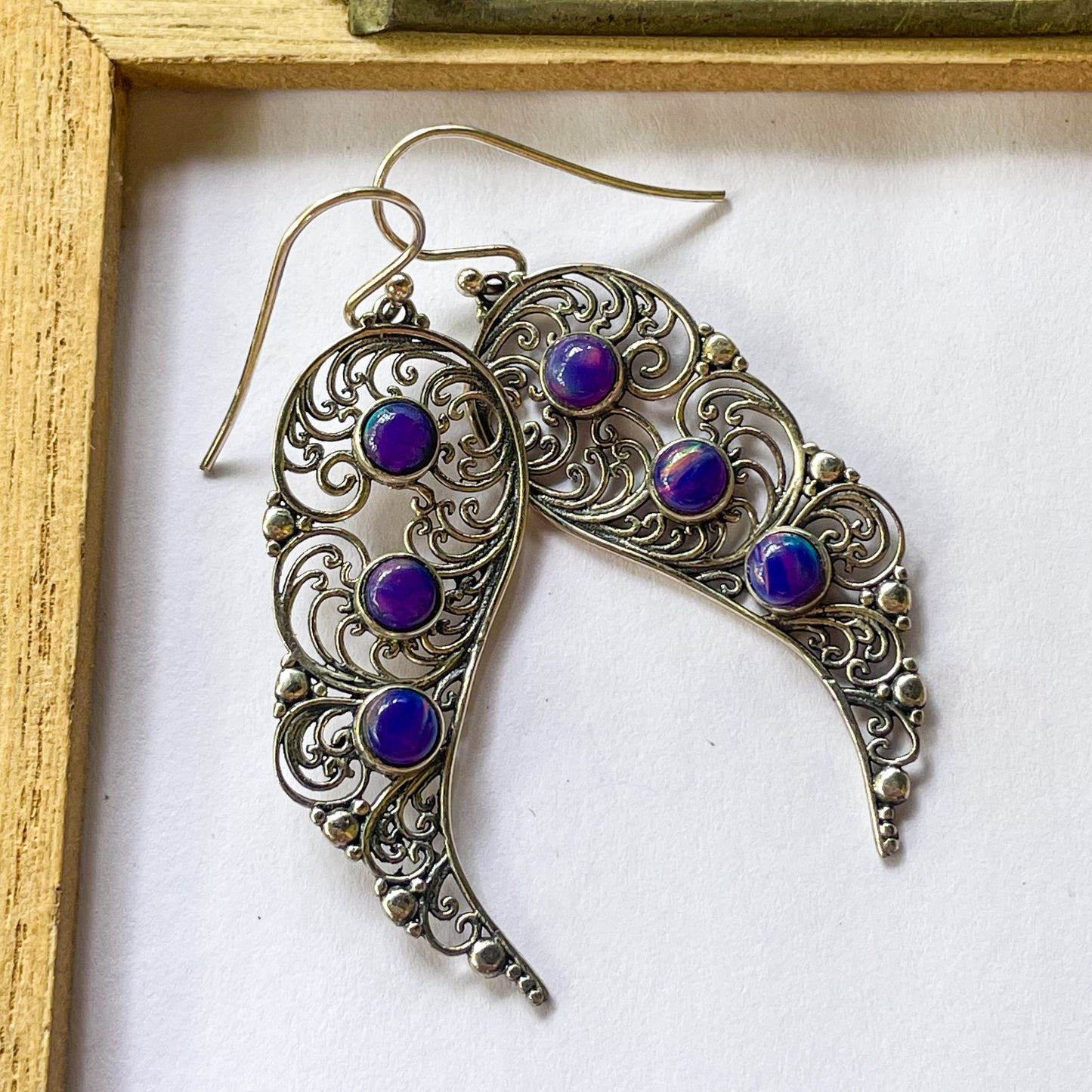 Galaxy Opal Angel Wing -  Solid Sterling Silver