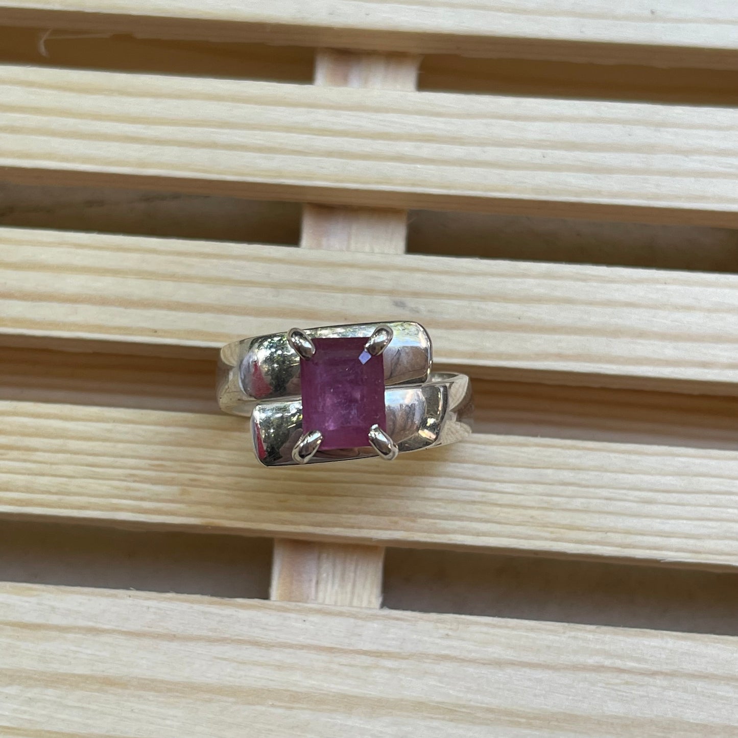 Natural Ruby Prong Ring - Solid Sterling SIlver