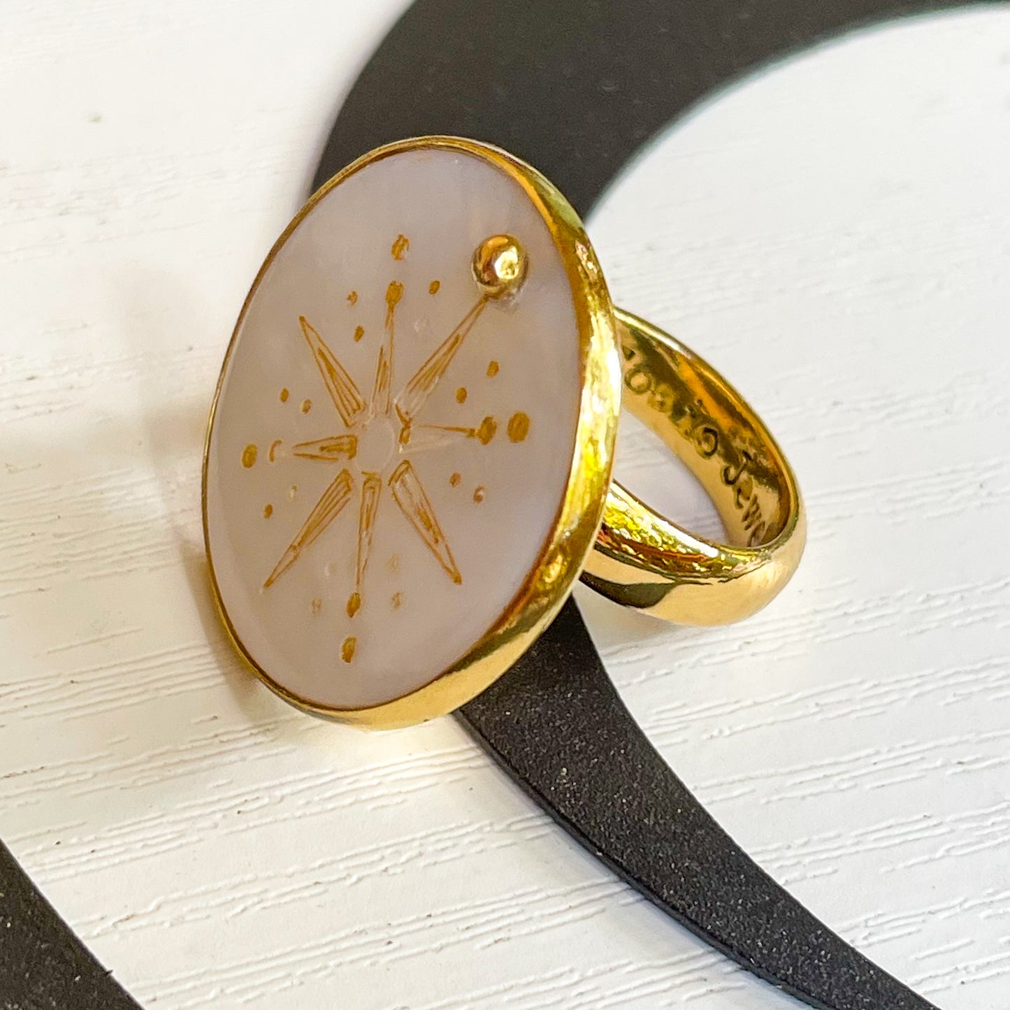 Mother of Pearl Sun Moon Ring - Alchemia Gold