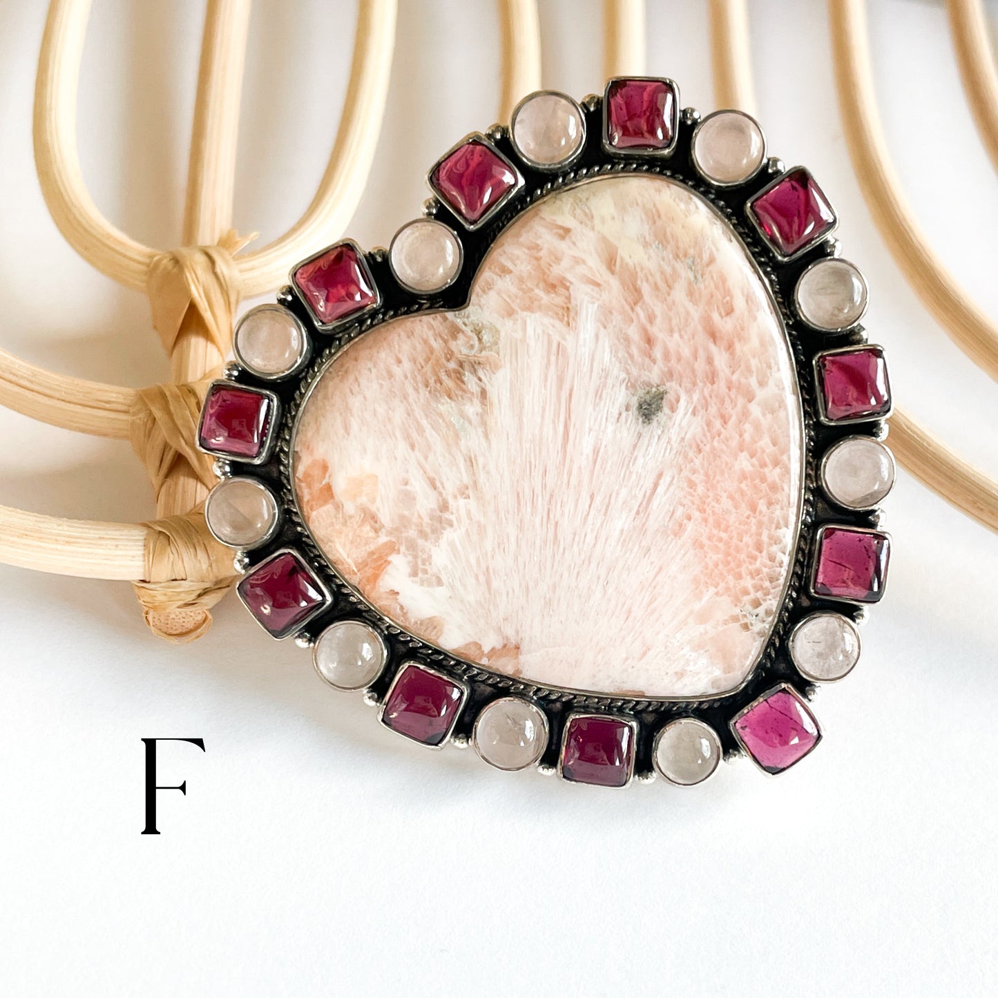 Scolecite Multi Stone Heart Statement Ring - Solid Sterling Silver