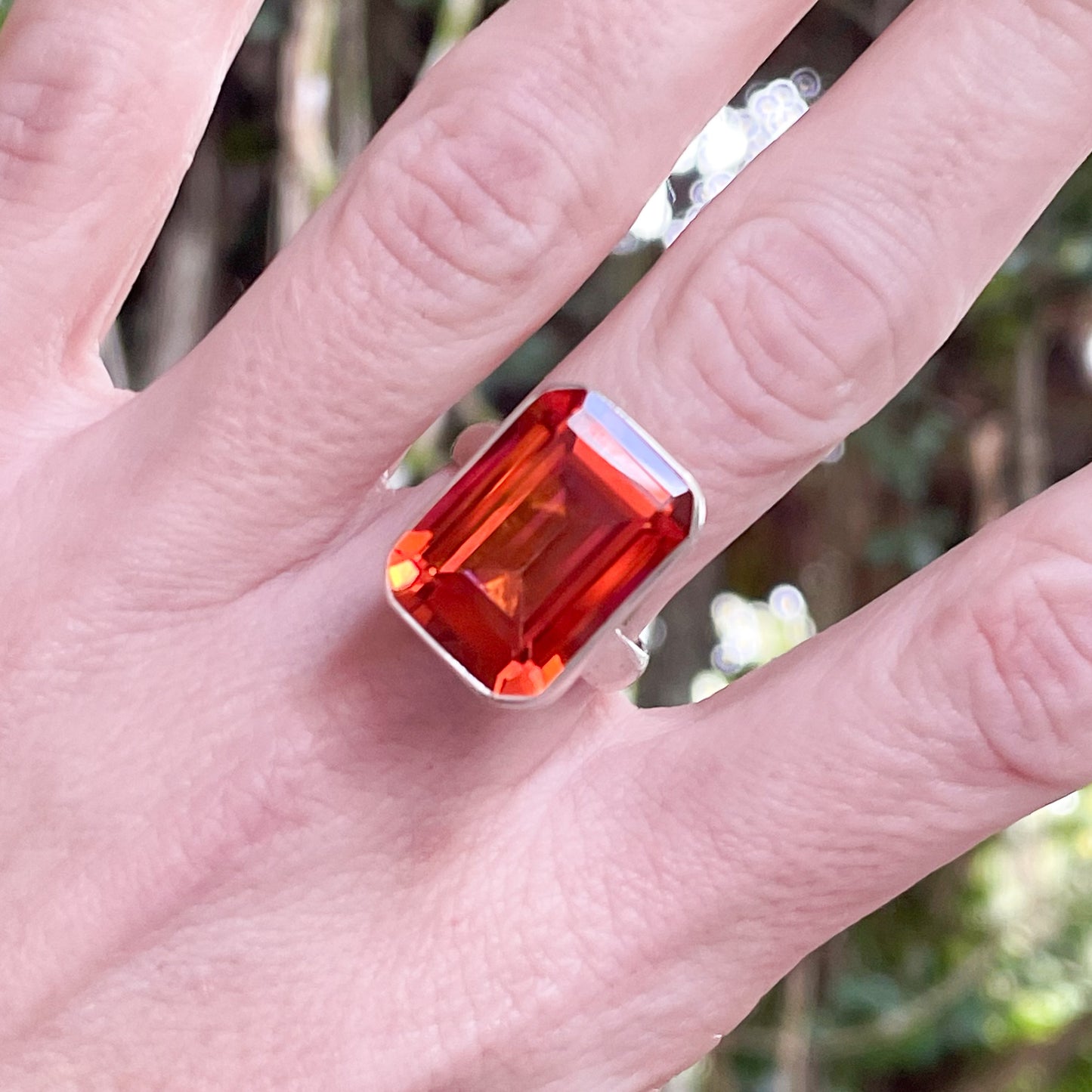 Orange Titanium Treated Quartz Bezel Ring - SSS