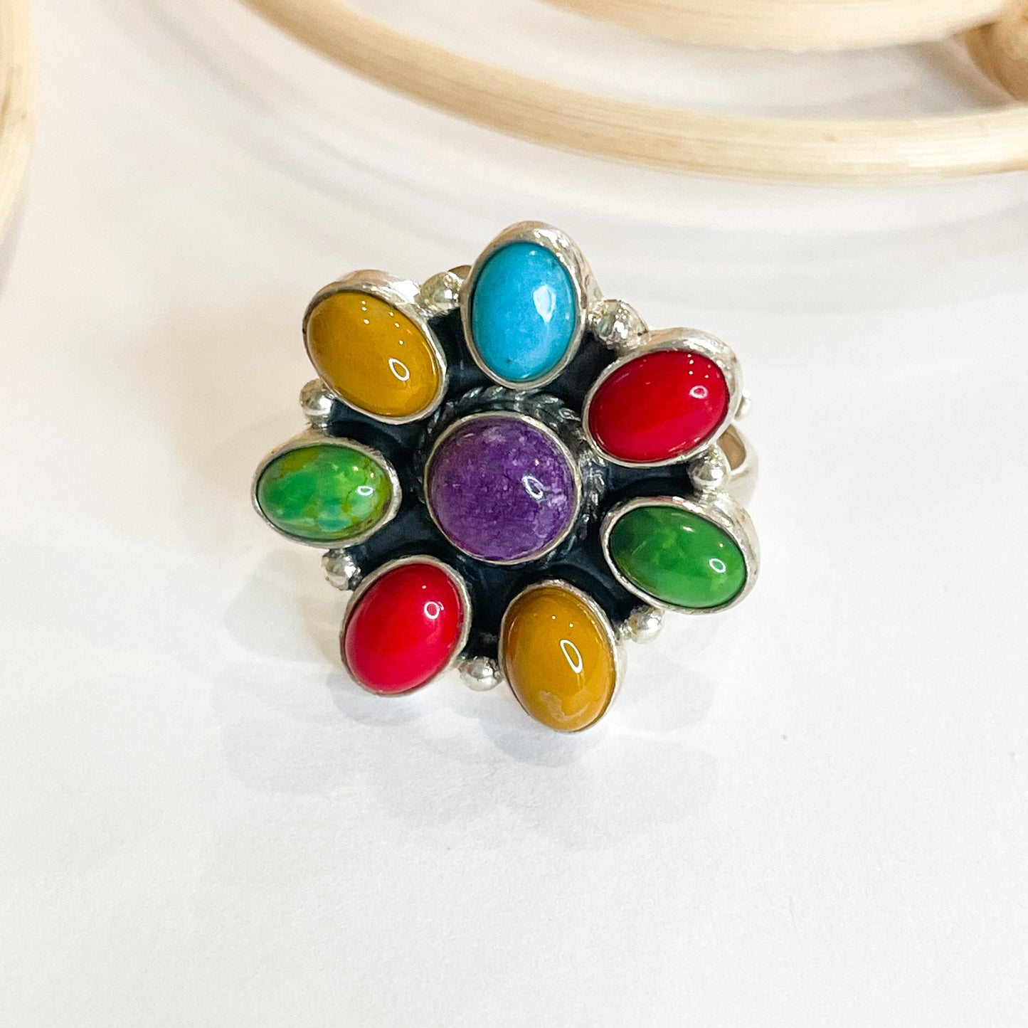 Mutli-Stone Flower Ring - Solid Sterling Silver