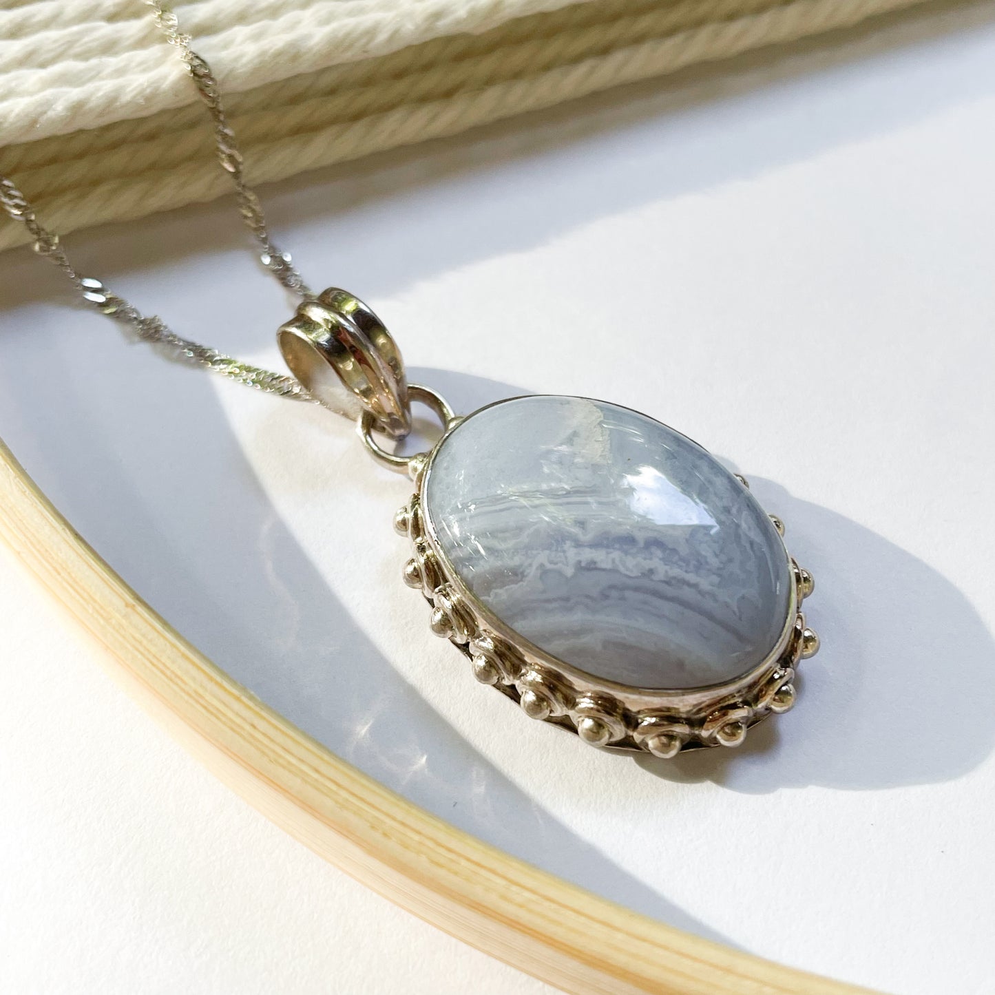Blue Lace Spike Pendant - Solid Sterling Silver