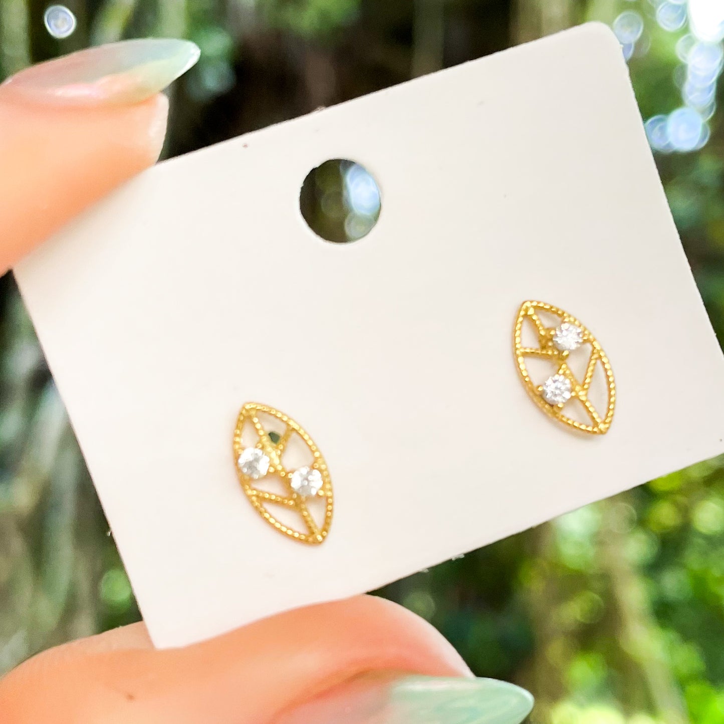 Dainty 18k CZ Leaf Studs - Solid Sterling Silver