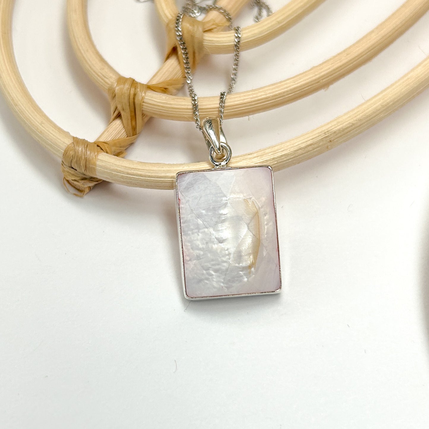 Faceted Pink MOP Pendant - Solid Sterling Silver