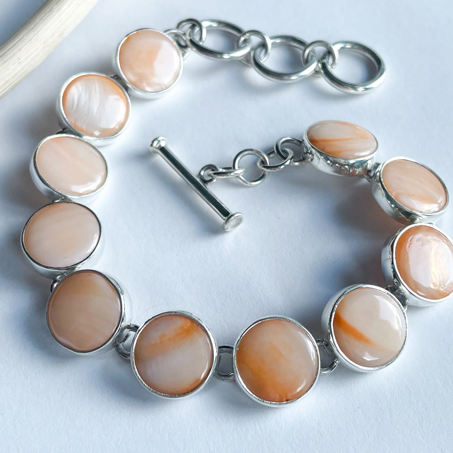 Creamsicle Mother Of Pearl Bracelet - Solid Sterling Silver