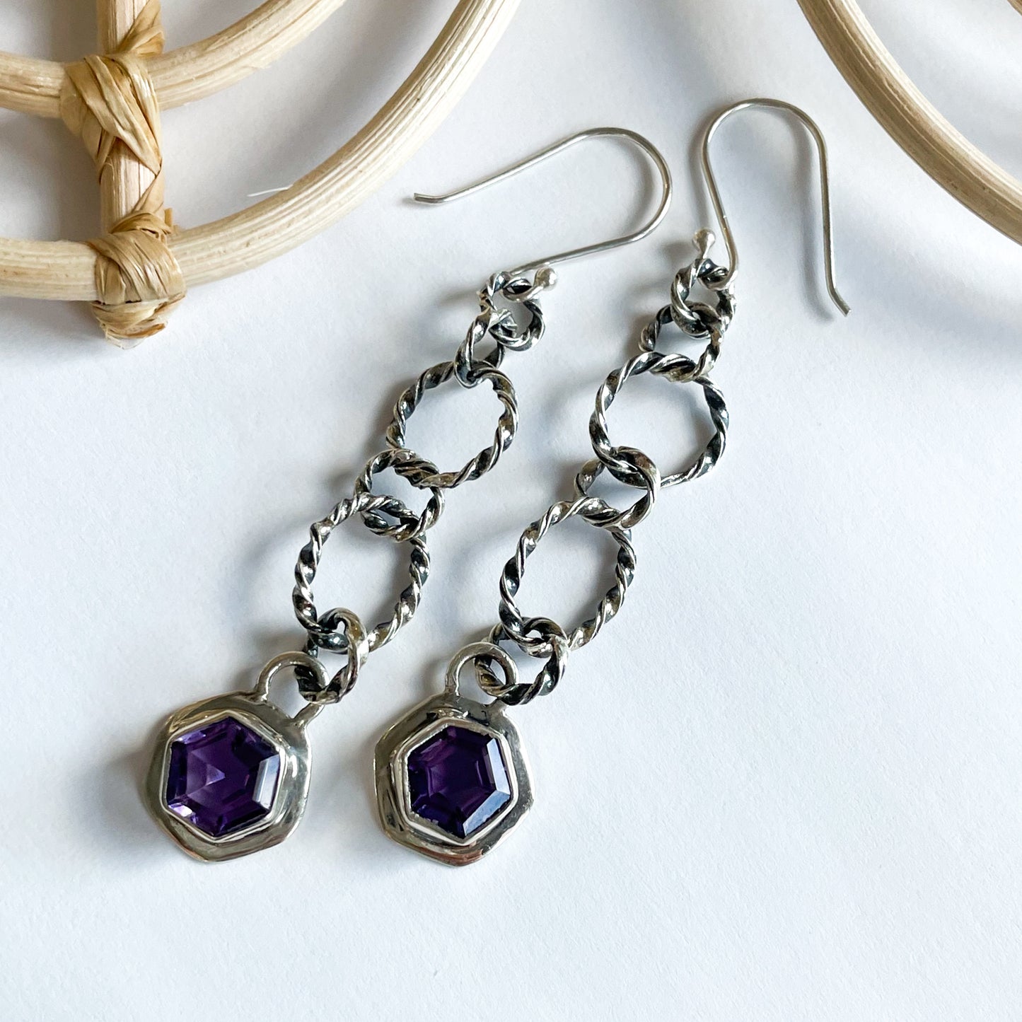 Chunky Chain Amethyst Dangles - Solid Sterling Silver