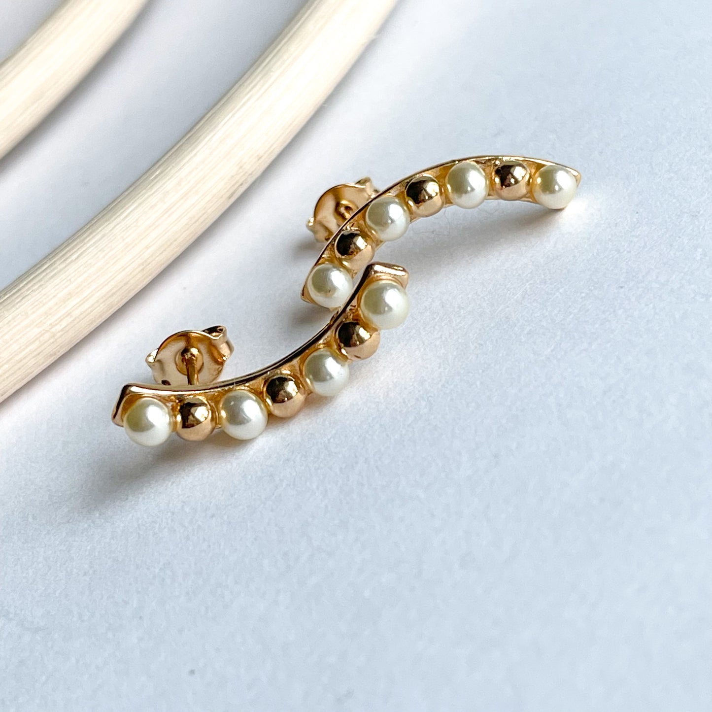 Pearl And Bead Crawler Studs - 18k Gold Filled
