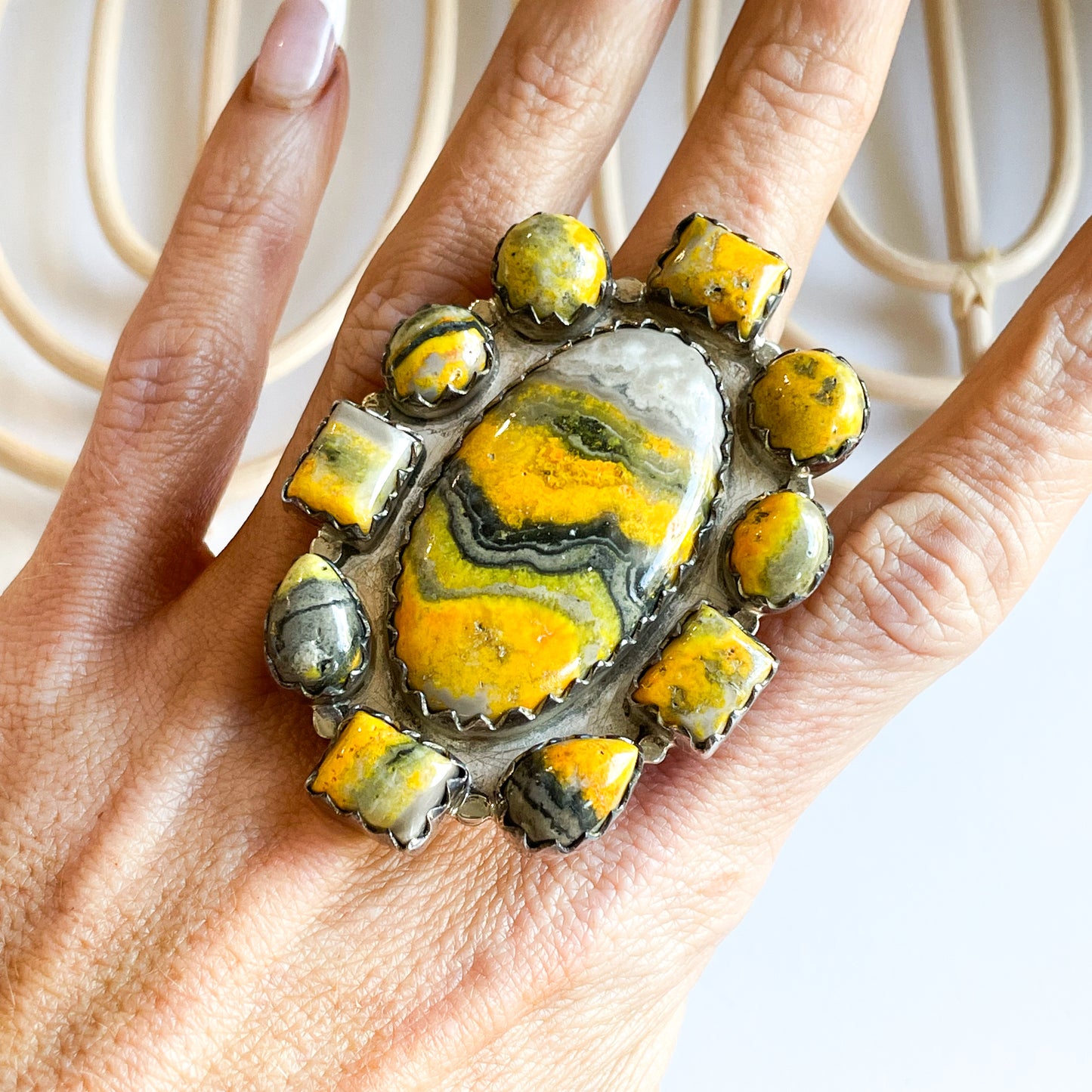 Bumblebee Jasper Statement Ring - Solid Sterling Silver
