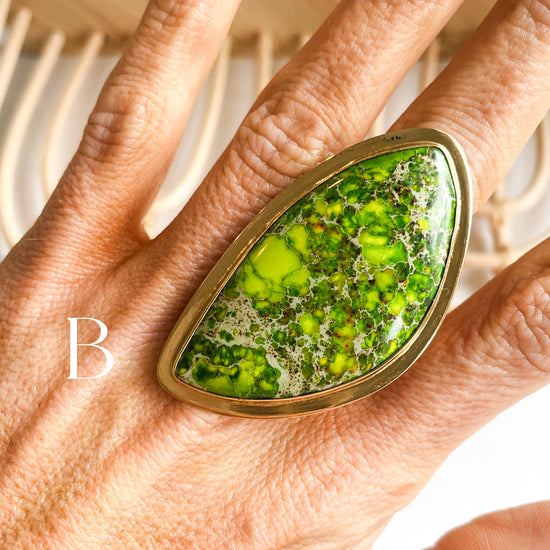 Green Enhanced Jasper  Statement Ring  - Alchemia Gold