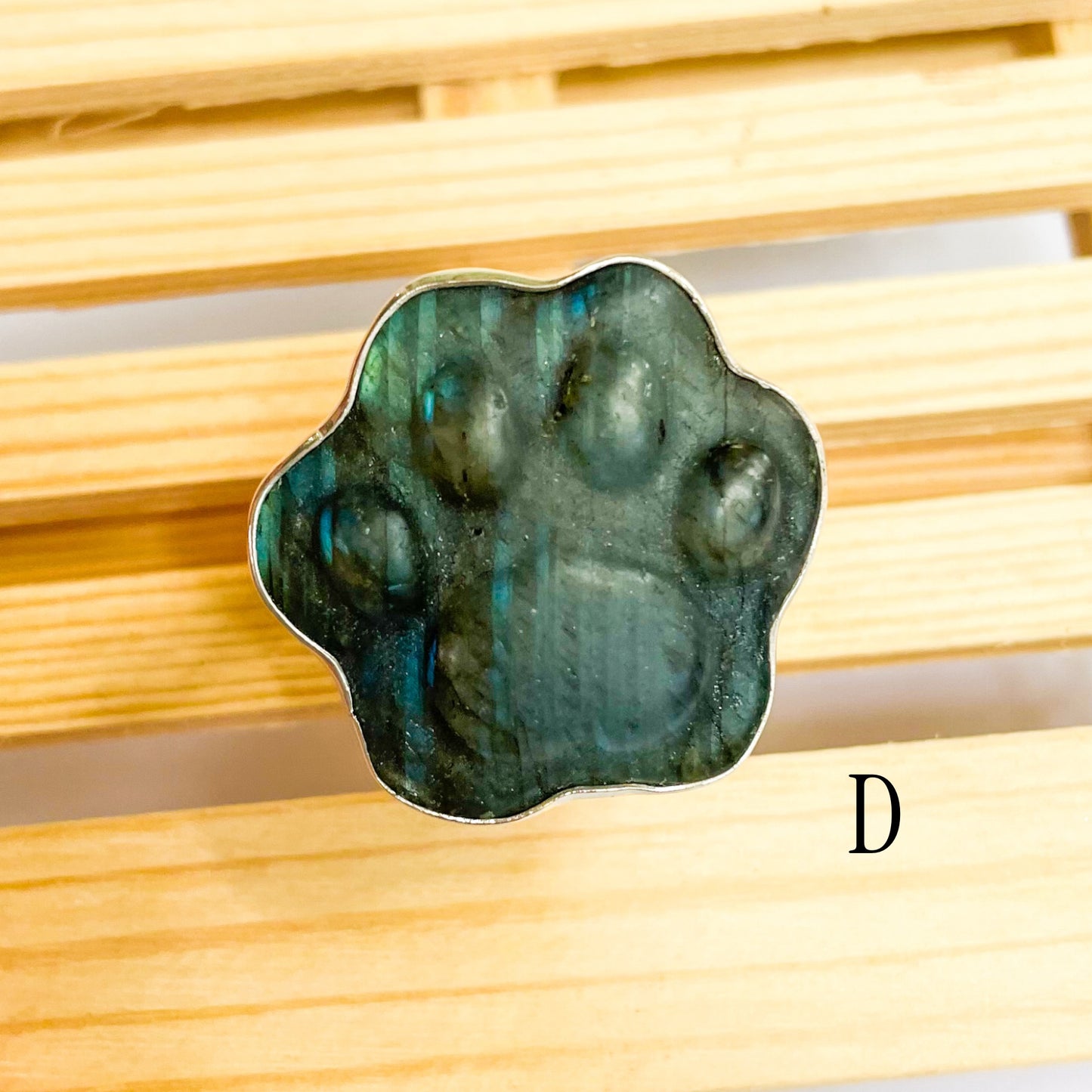 Labradorite Dog Paw Ring - Solid Sterling Silver