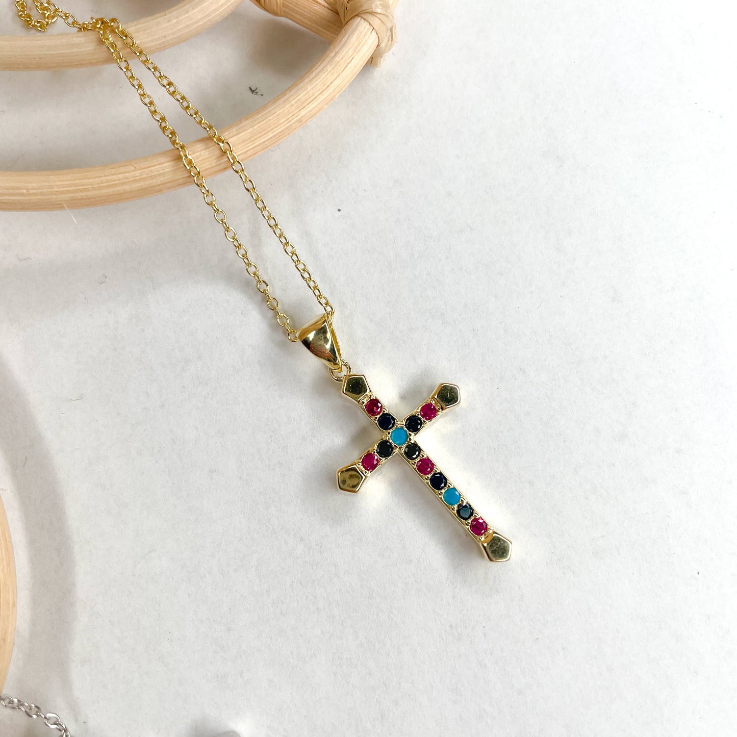 CZ Inlay Cross - Solid Sterling Silver w/ 18K Gold Plate