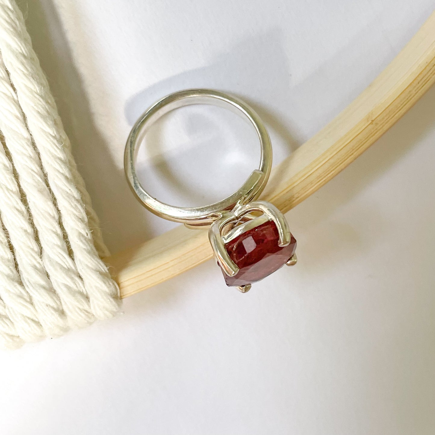 Red Tourmaline Prong Ring - Solid Sterling Silver