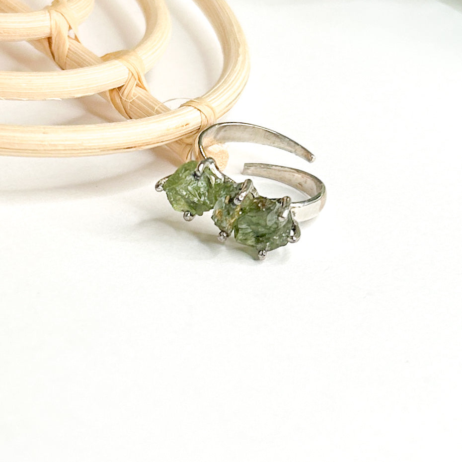 Raw Green Amethyst Prong Ring - Solid Sterling Silver