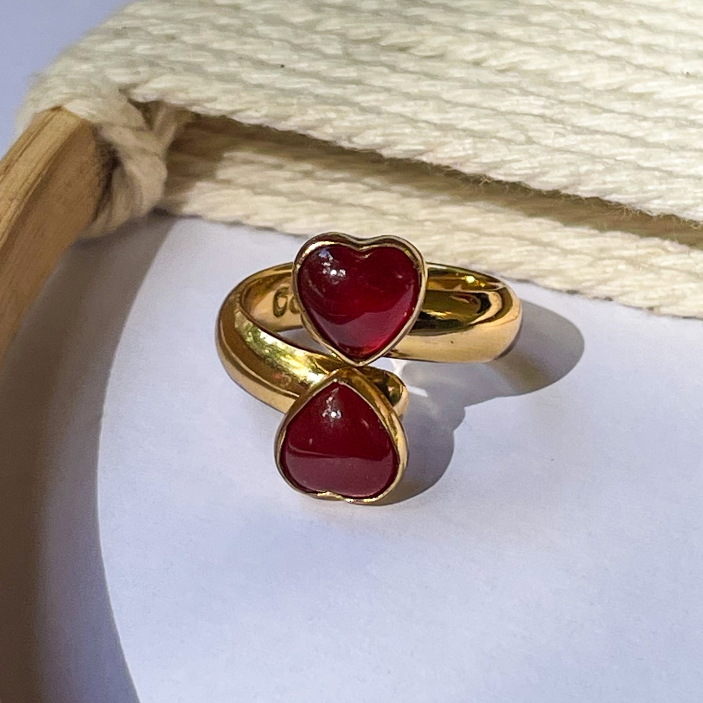 Carnelian Heart Bypass Adjustable Ring - Alchemia