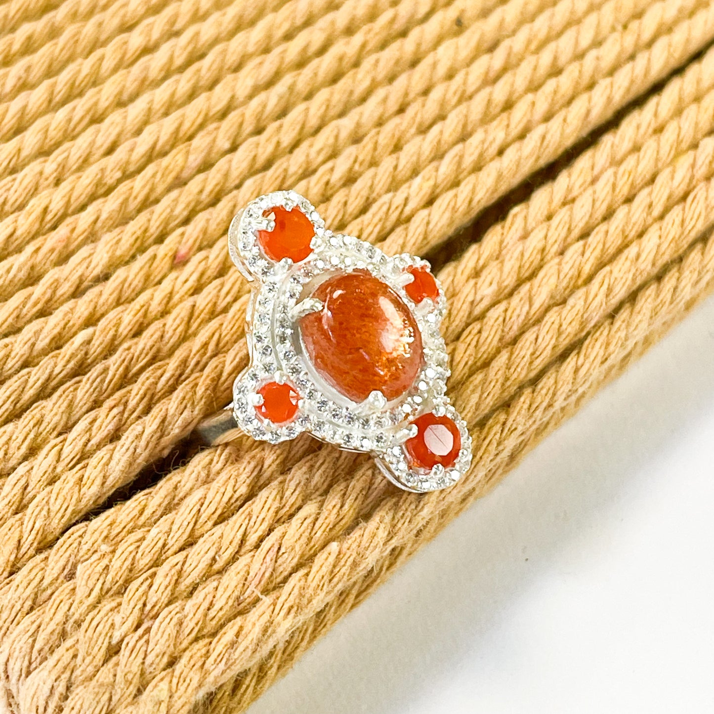 Sunstone Gemstone Ring - Solid Sterling Silver