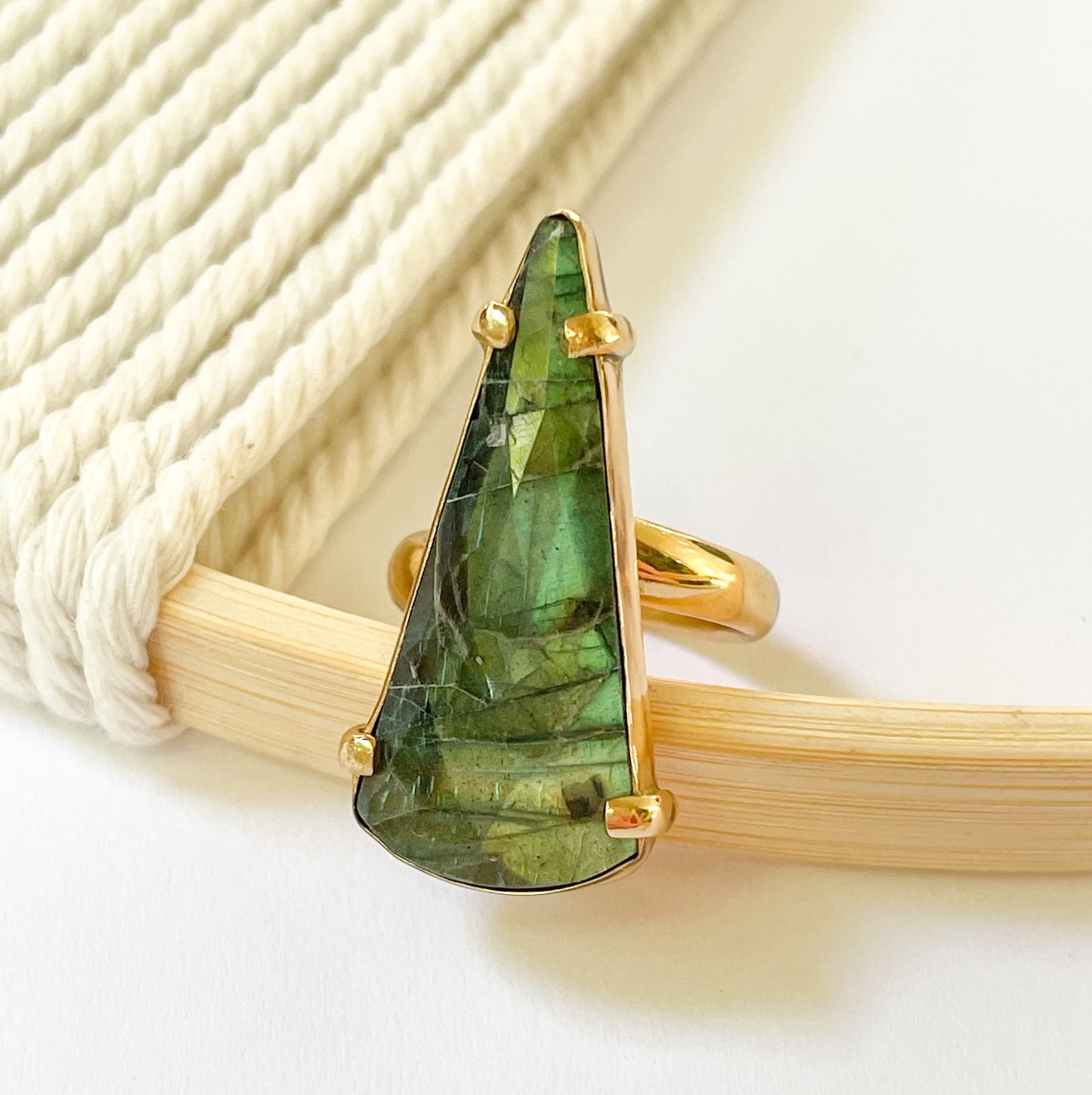 Labradorite Bezel Prong Ring - Alchemia Gold