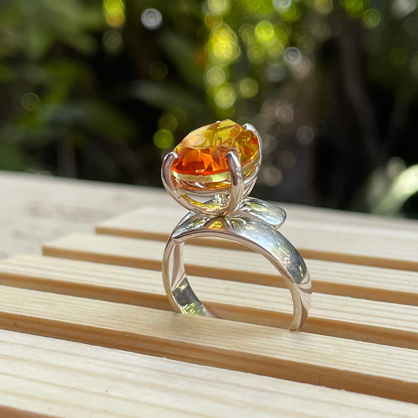 Sunset Glass Prong Ring - Solid Sterling Silver
