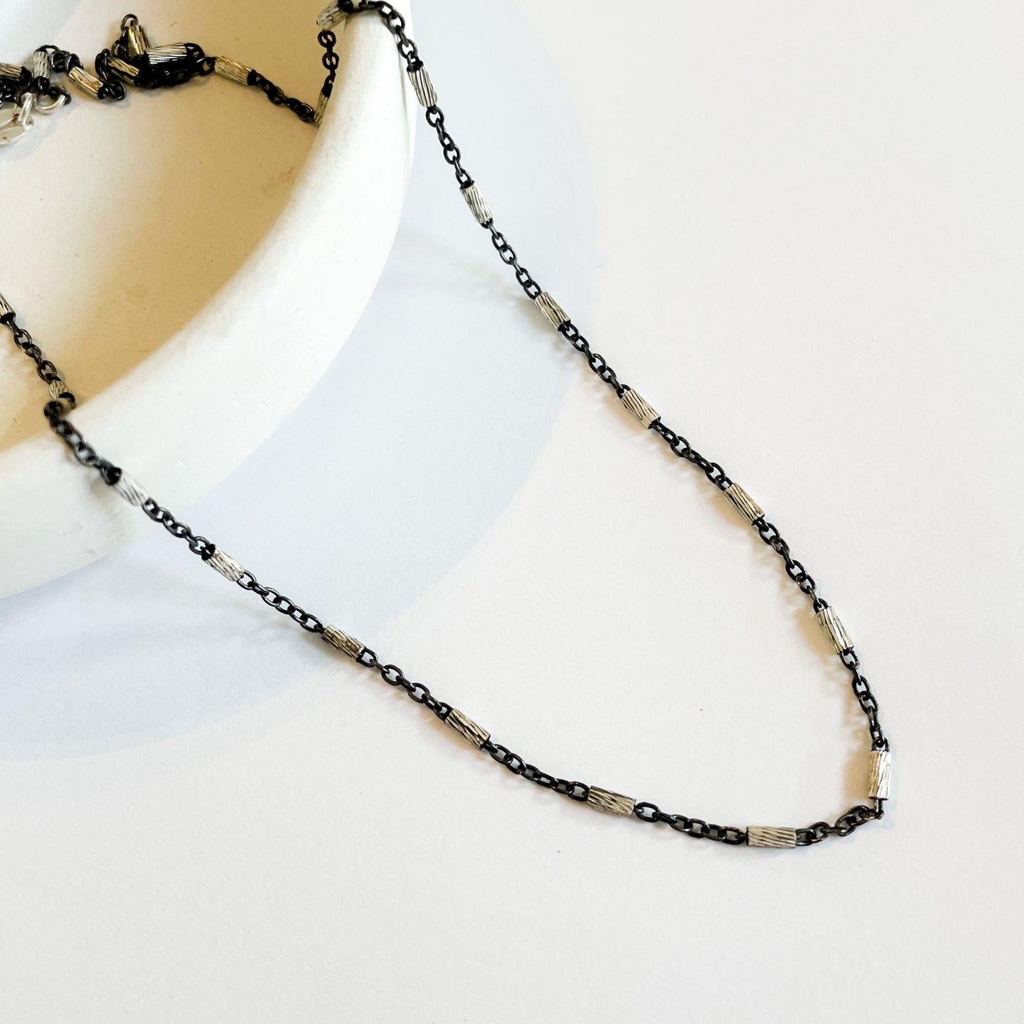 Black and Silver Bar Station Chain - Solid Silver
