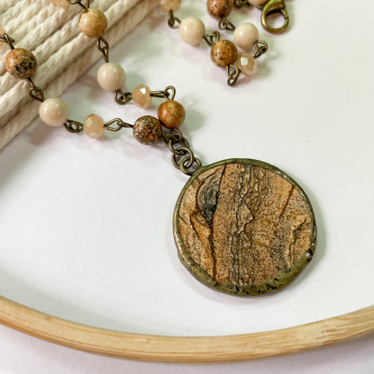 Earth Tone Jaspers & Charm Necklace - Dainty Boho