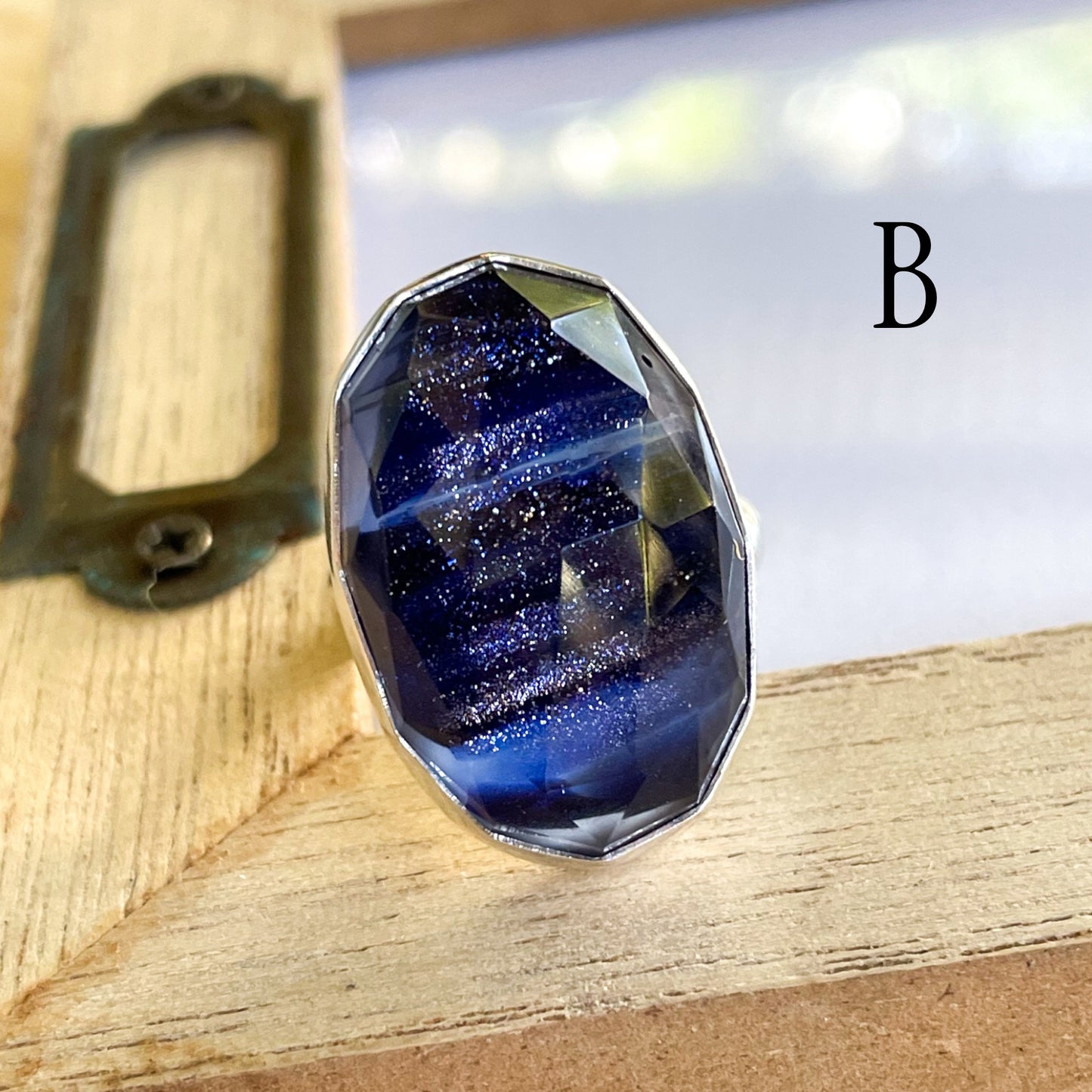 Blue Shimmer Doublet Ring - Solid Sterling Silver