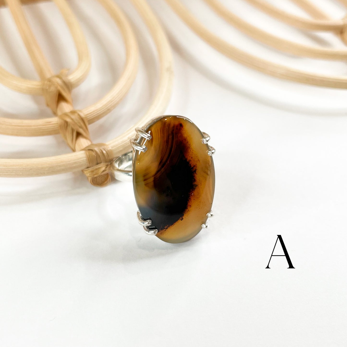 Montana Agate Prong Ring - Solid Sterling Silver