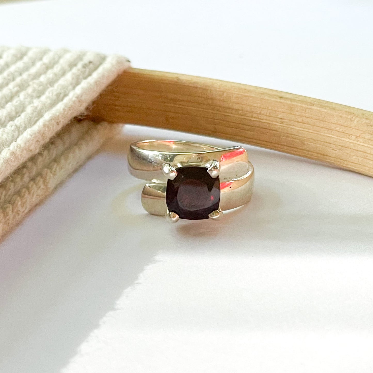 Cushion Cut Garnet Prong Ring-Solid Sterling Silver