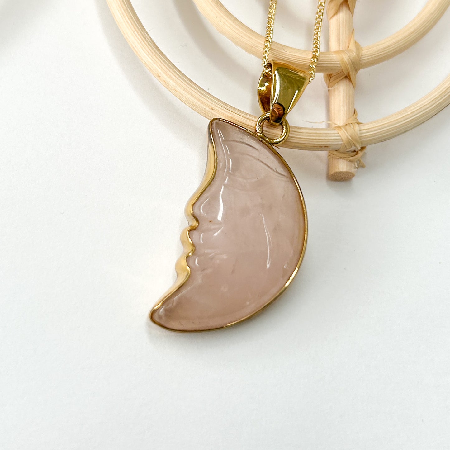 Rose Quartz Face Moon Pendant - Alchemia