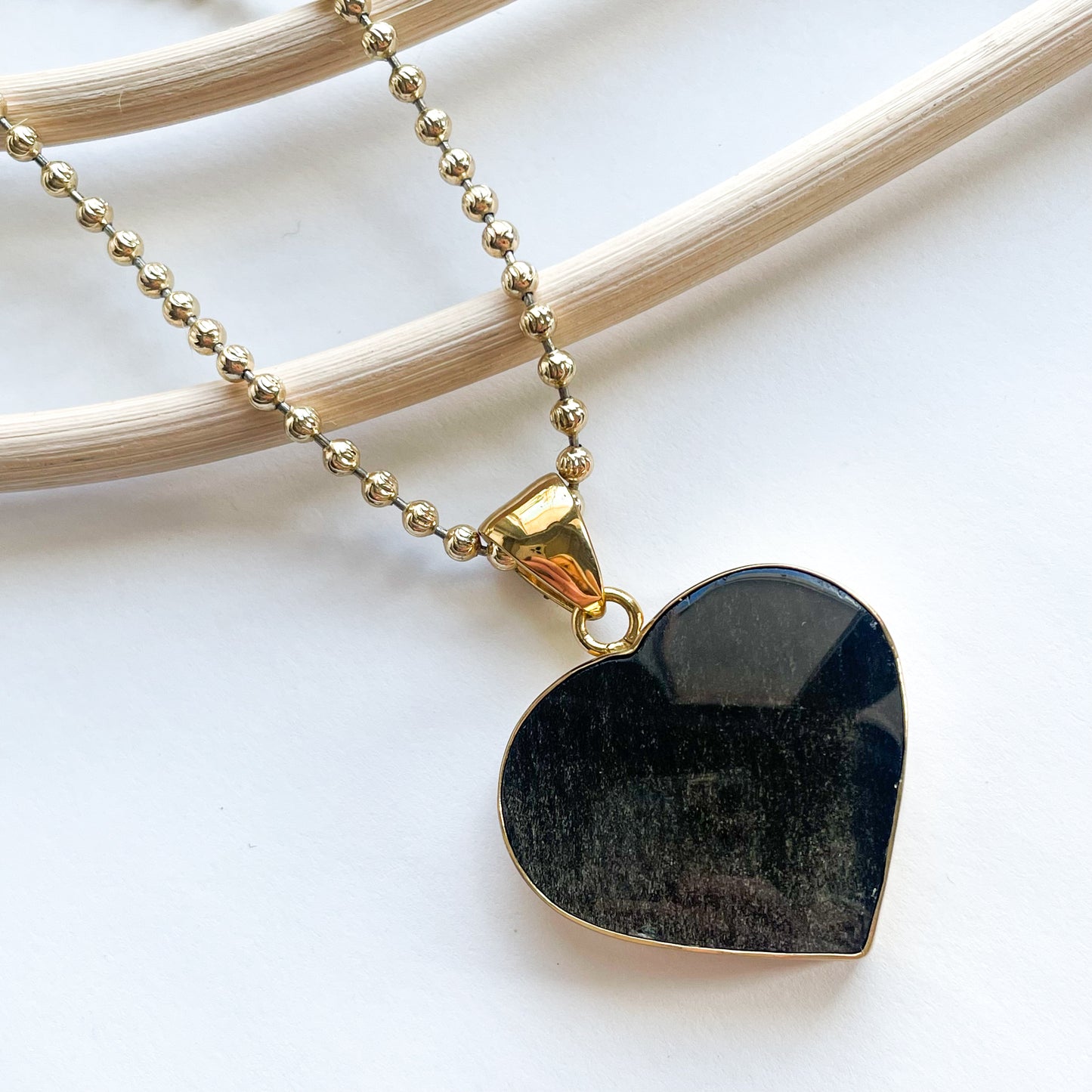 Sheen Obsidian Heart Pendant - Alchemia Gold