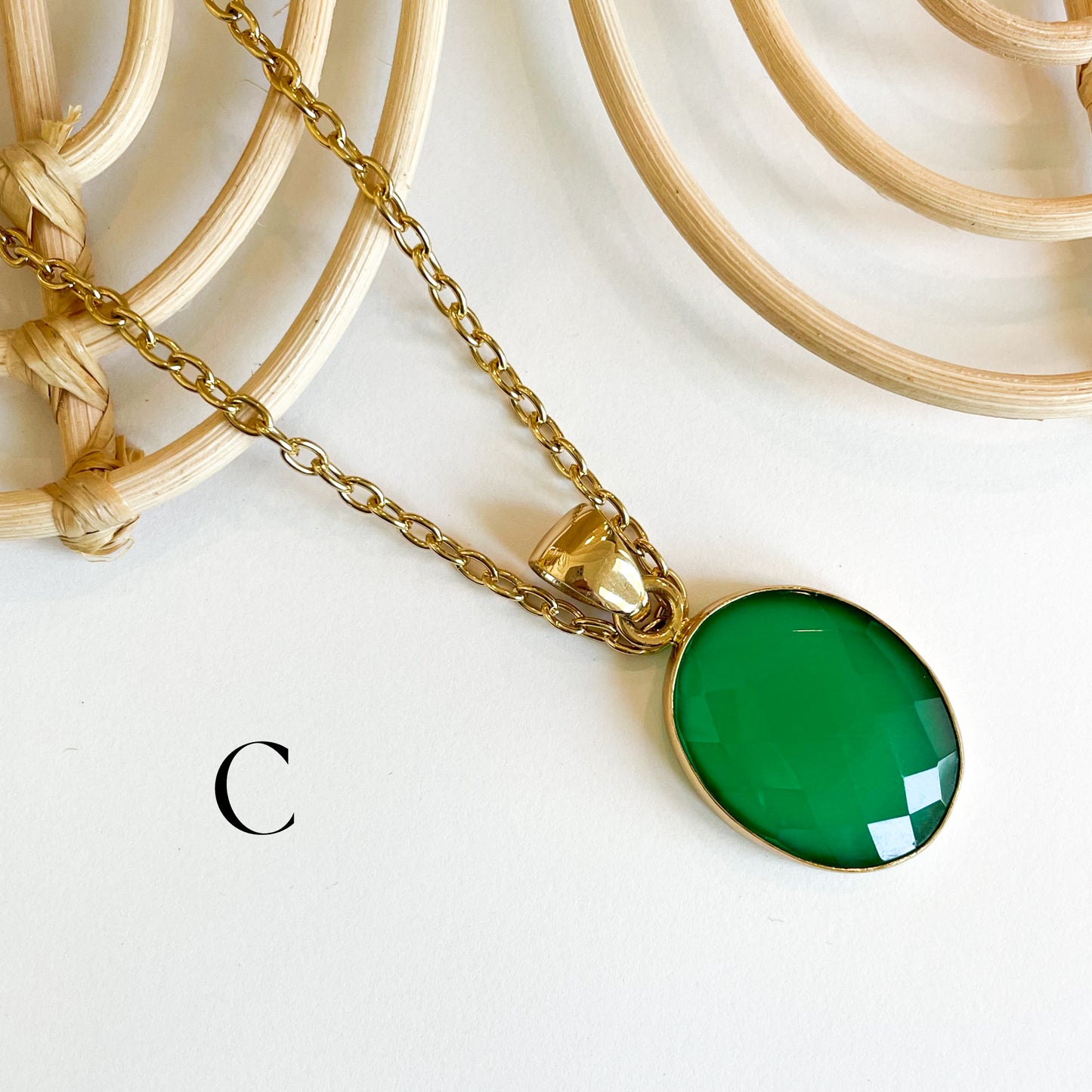 Faceted Green Onyx Pendant - Alchemia