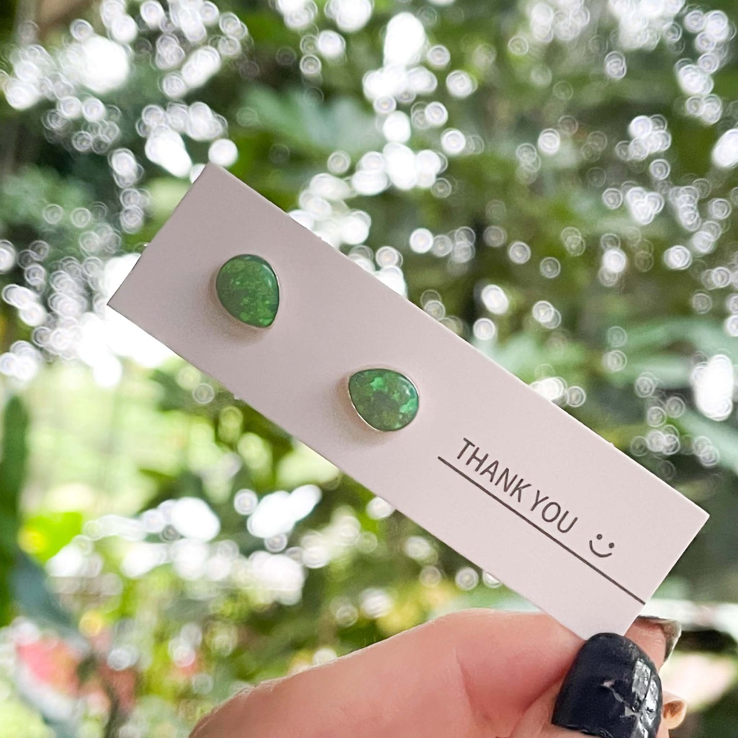 Synthetic Green Tear Opal Studs - Solid Sterling Silver