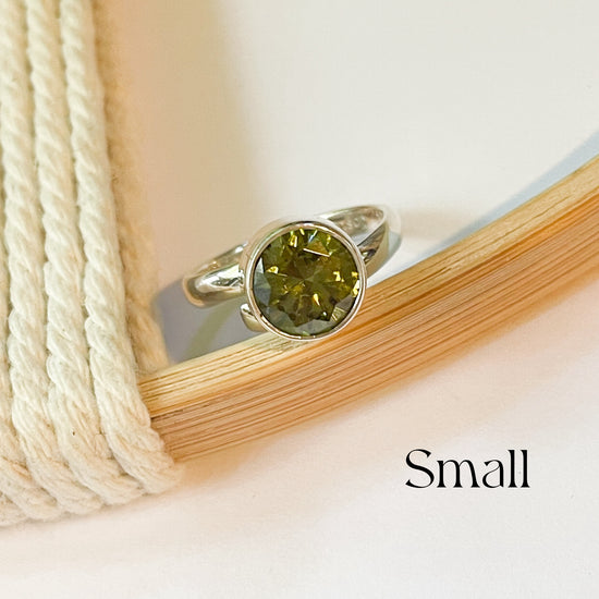 Green CZ Round Bezel Ring - Solid Sterling Silver