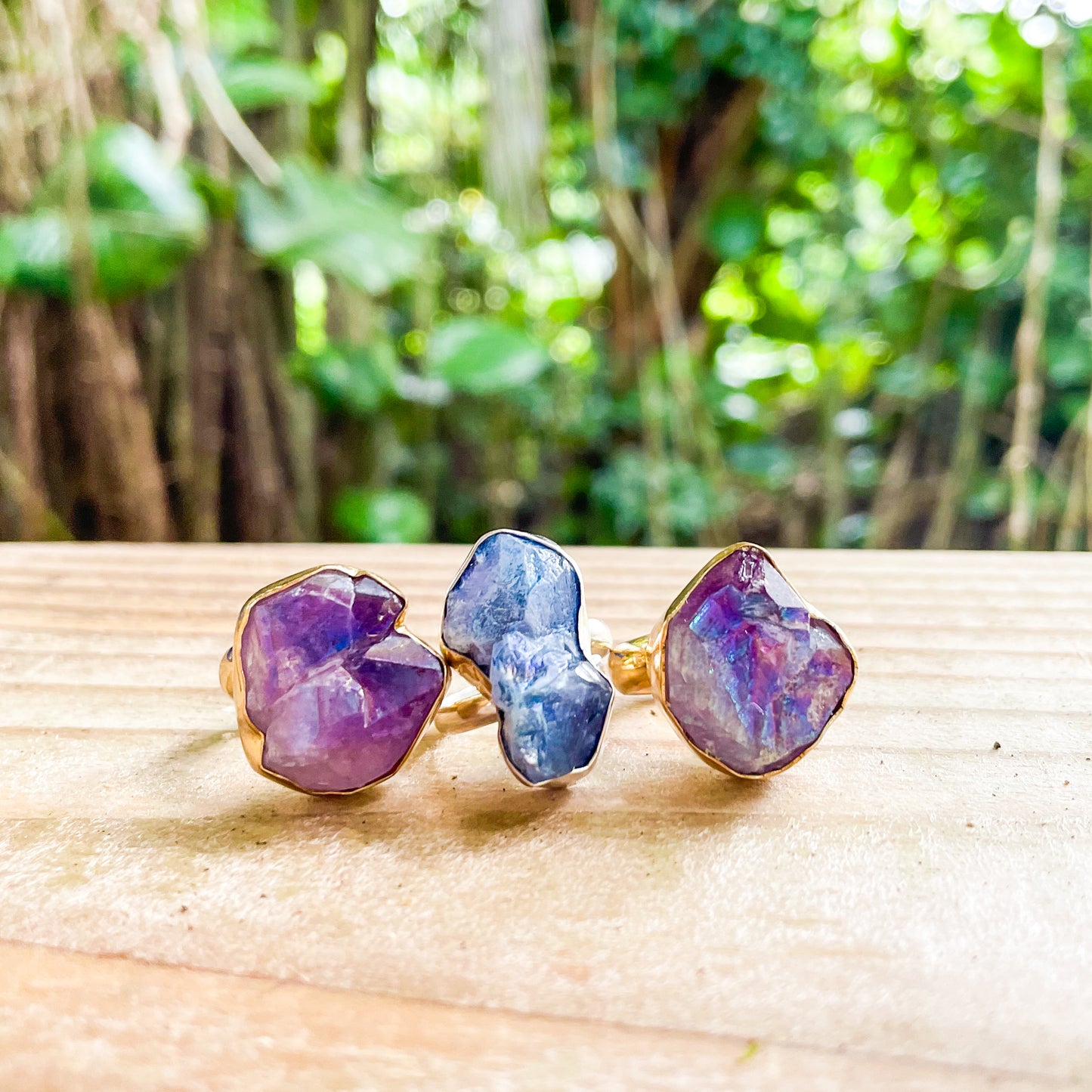 Purple & Blue Aurora Quartz Rings - Both Metals