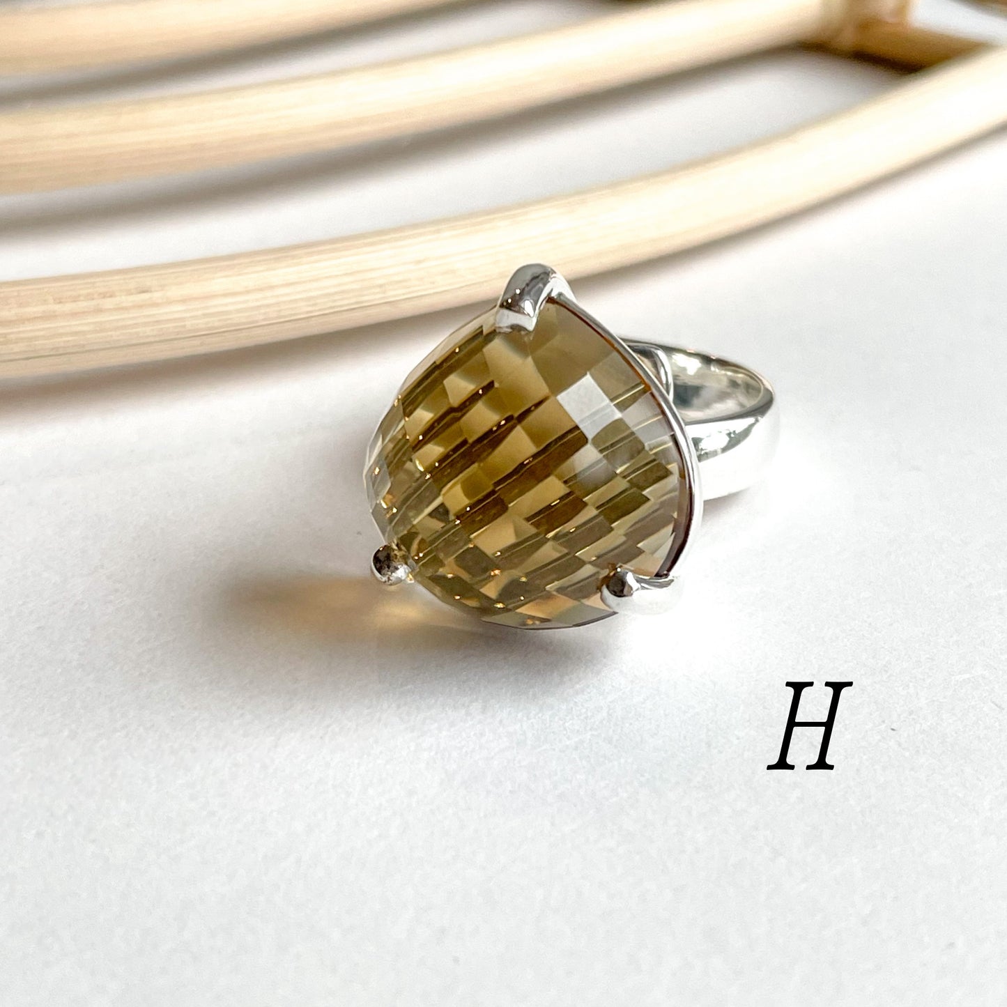 Load image into Gallery viewer, Whiskey Quartz Prong Ring - Solid Sterling Silver
