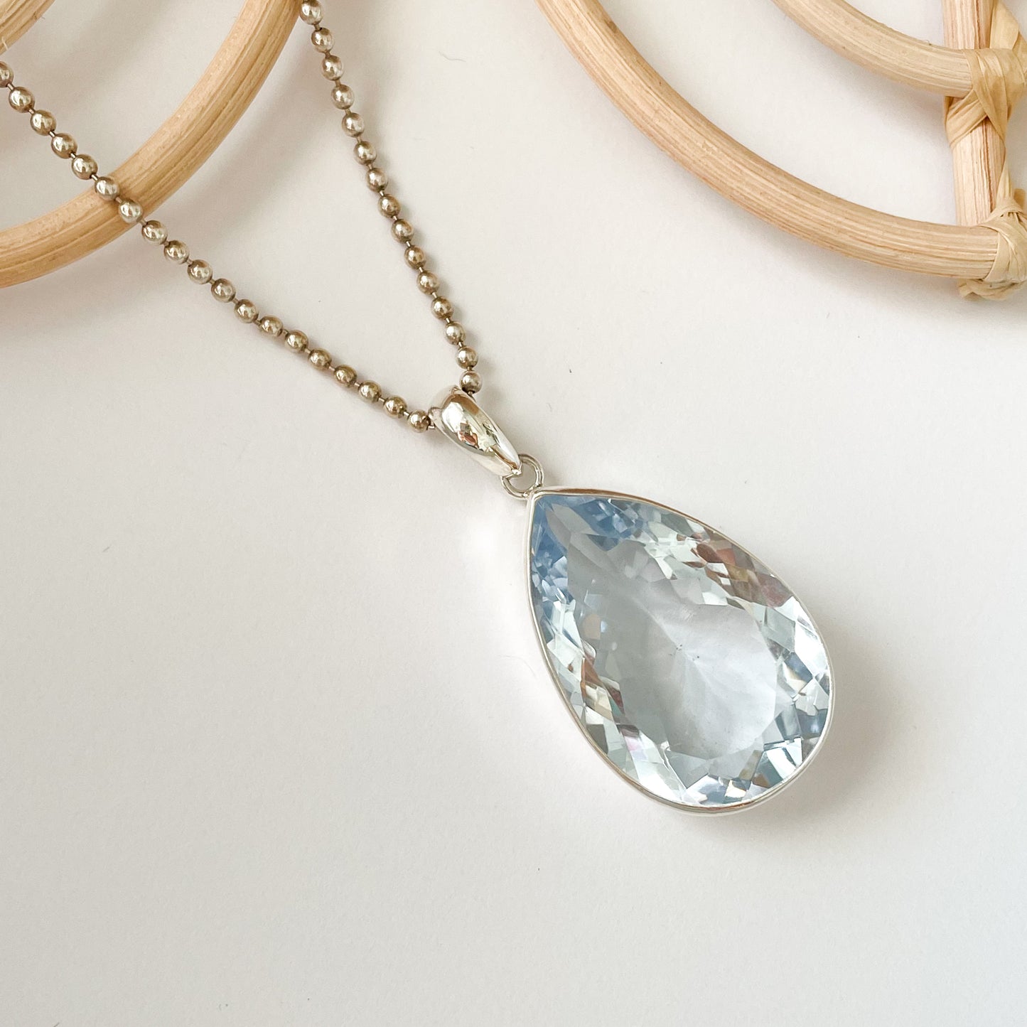 Aquamarine Glass Pendant - Both Metals