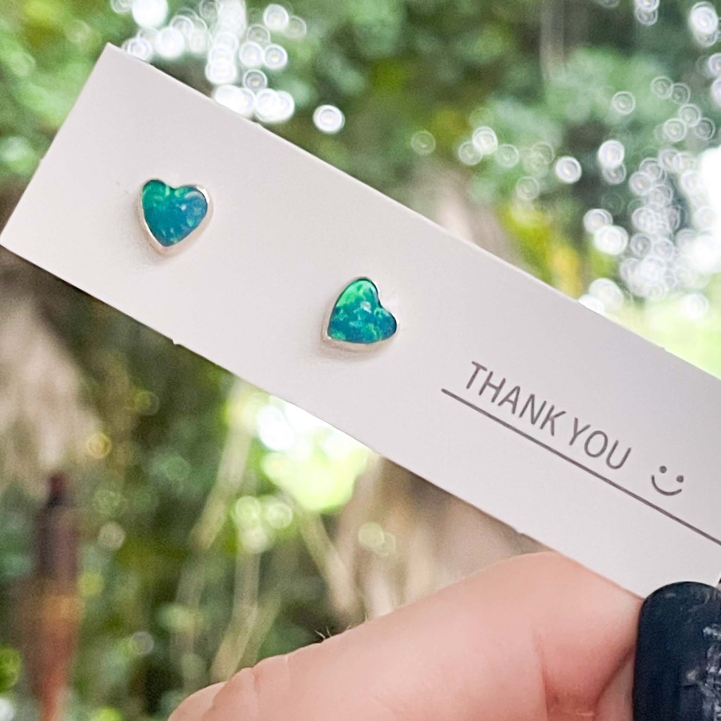 Synthetic Blue Heart Opal Studs - Solid Sterling Silver