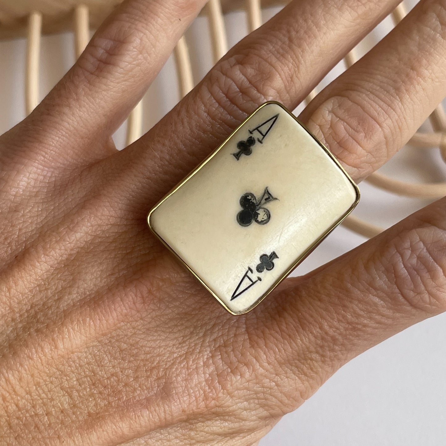 Ace Of Clubs Bone Card Ring - Alchemia