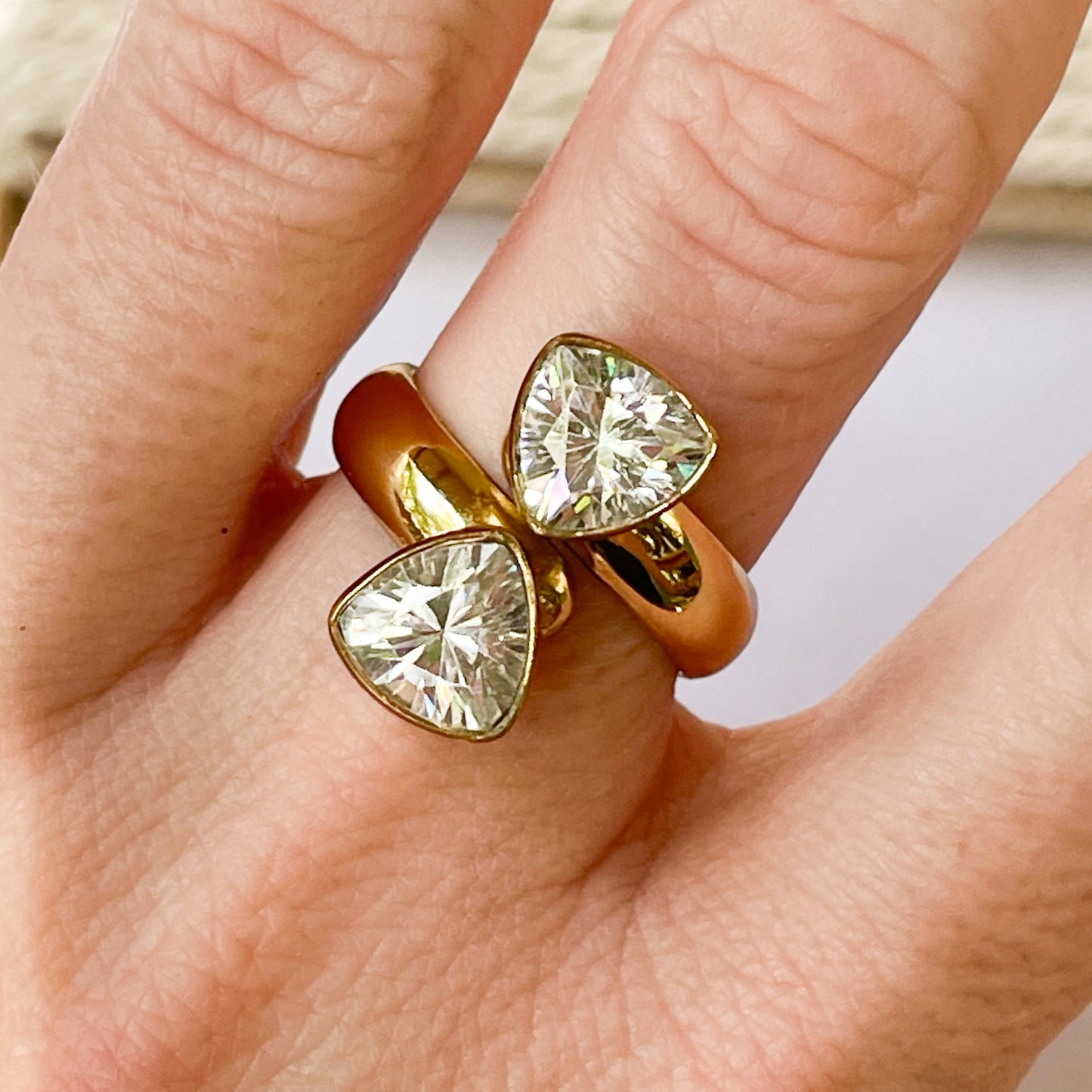 Double Trillion CZ Bypass Ring - Alchemia Gold
