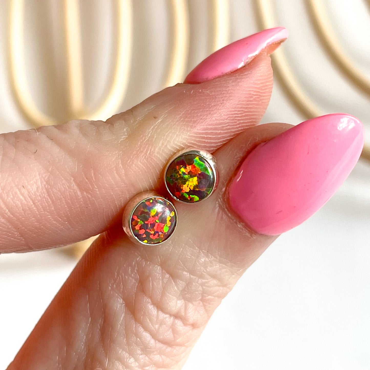 Red Opal Polka Dot Studs - Solid Sterling Silver