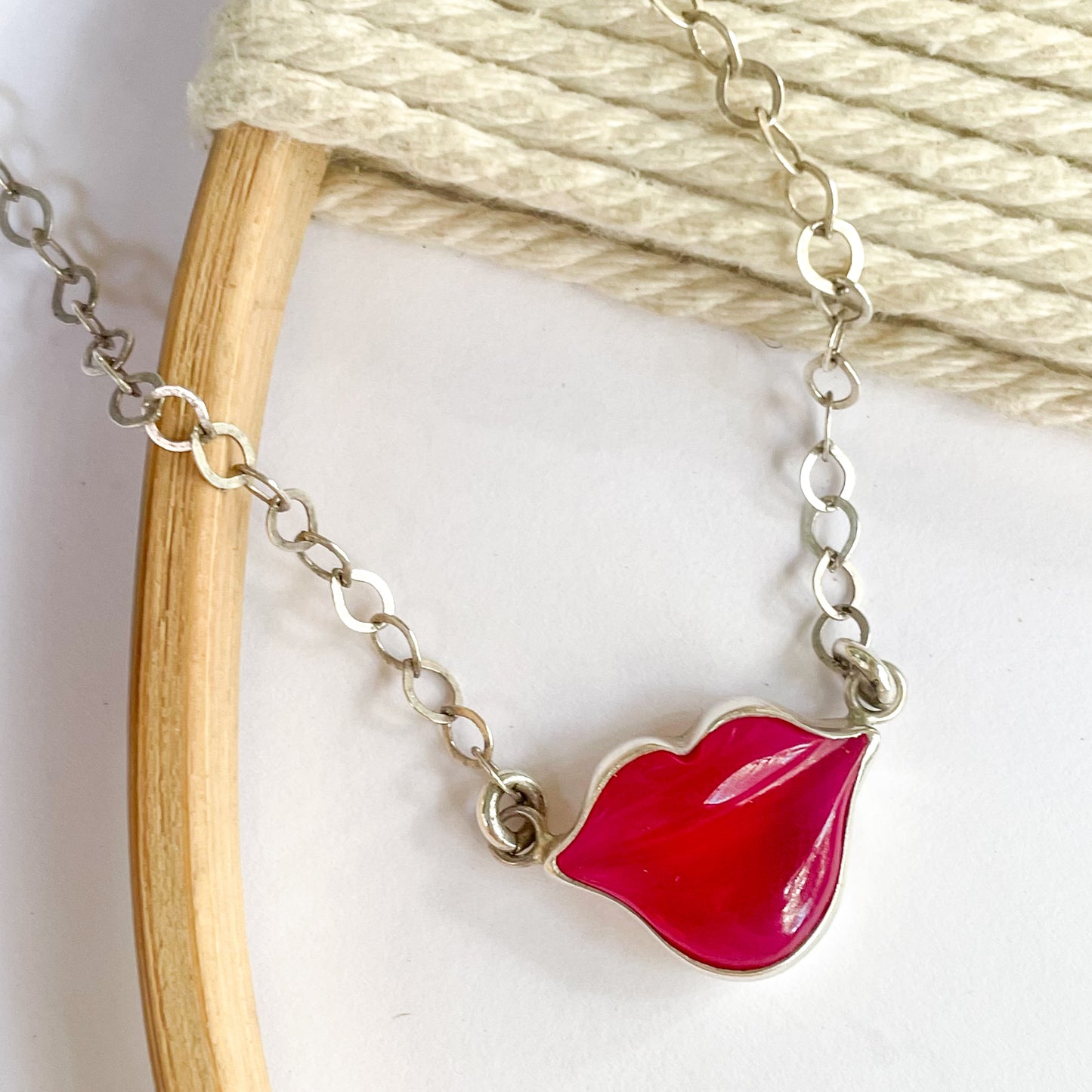 Colorful Chalcedony Lip Necklaces - Both Metals