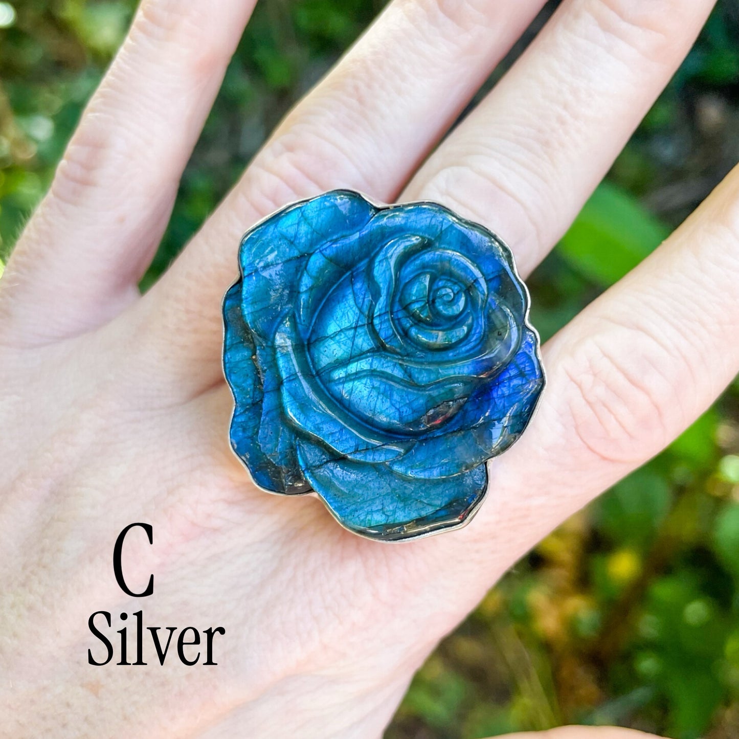 Labradorite Flower Pendant & Ring - Silver or Alchemia