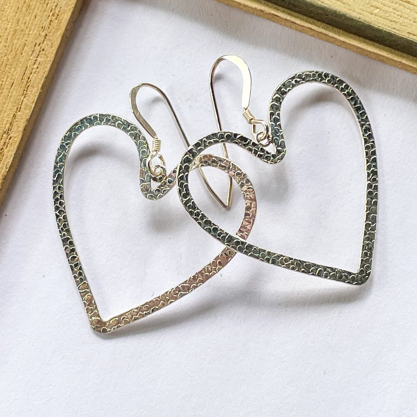 Heart Dangle Earrings - Solid Sterling Silver