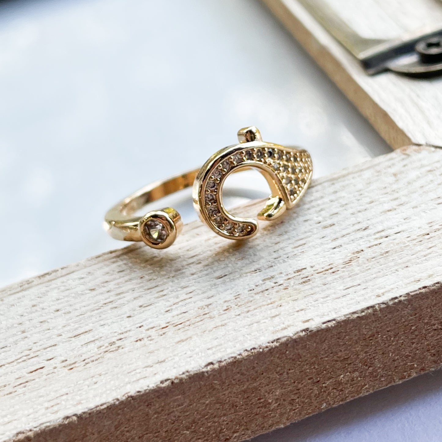 CZ Lock Adj Ring - 18k Gold Filled