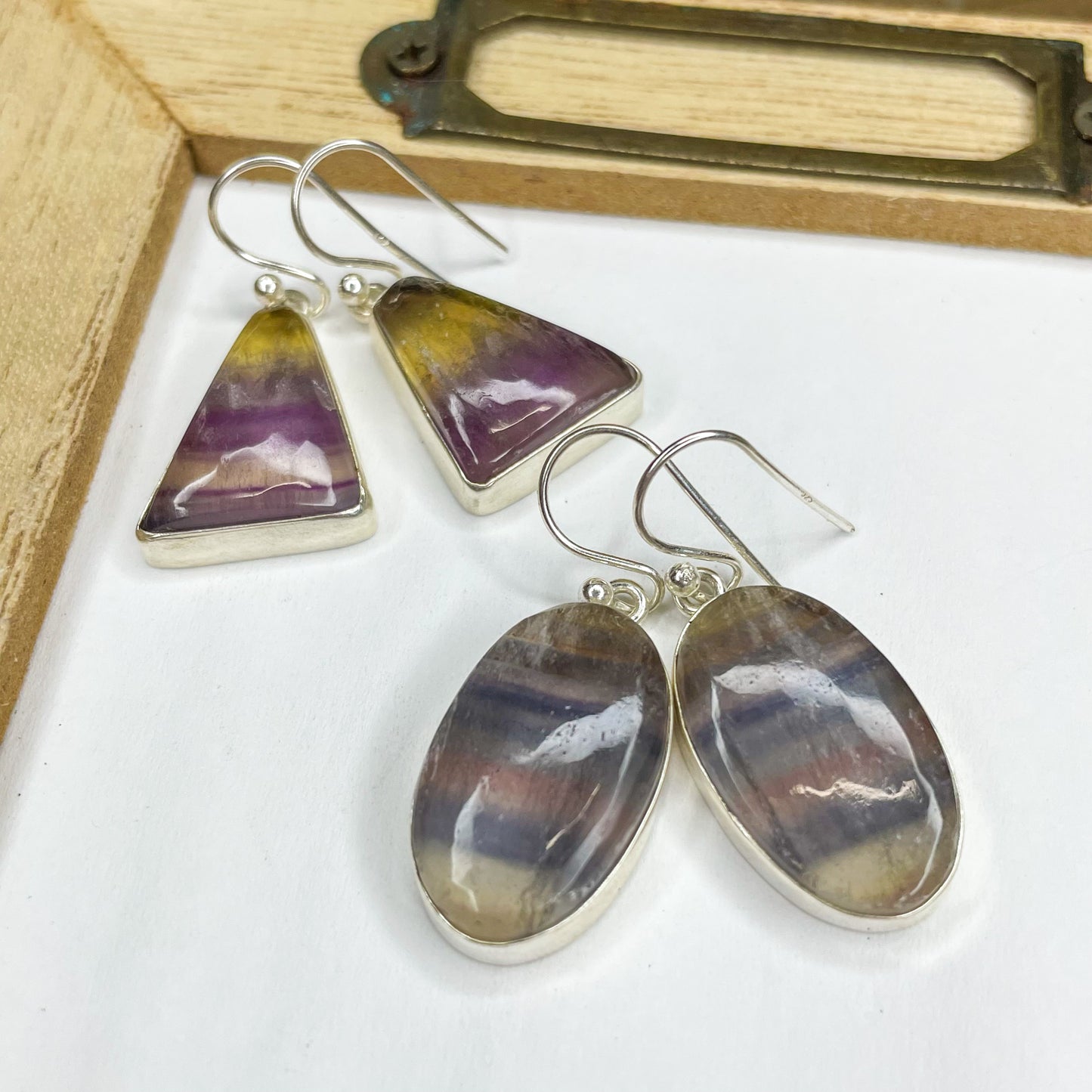 Fluorite Dangle Earrings - Solid Sterling Silver