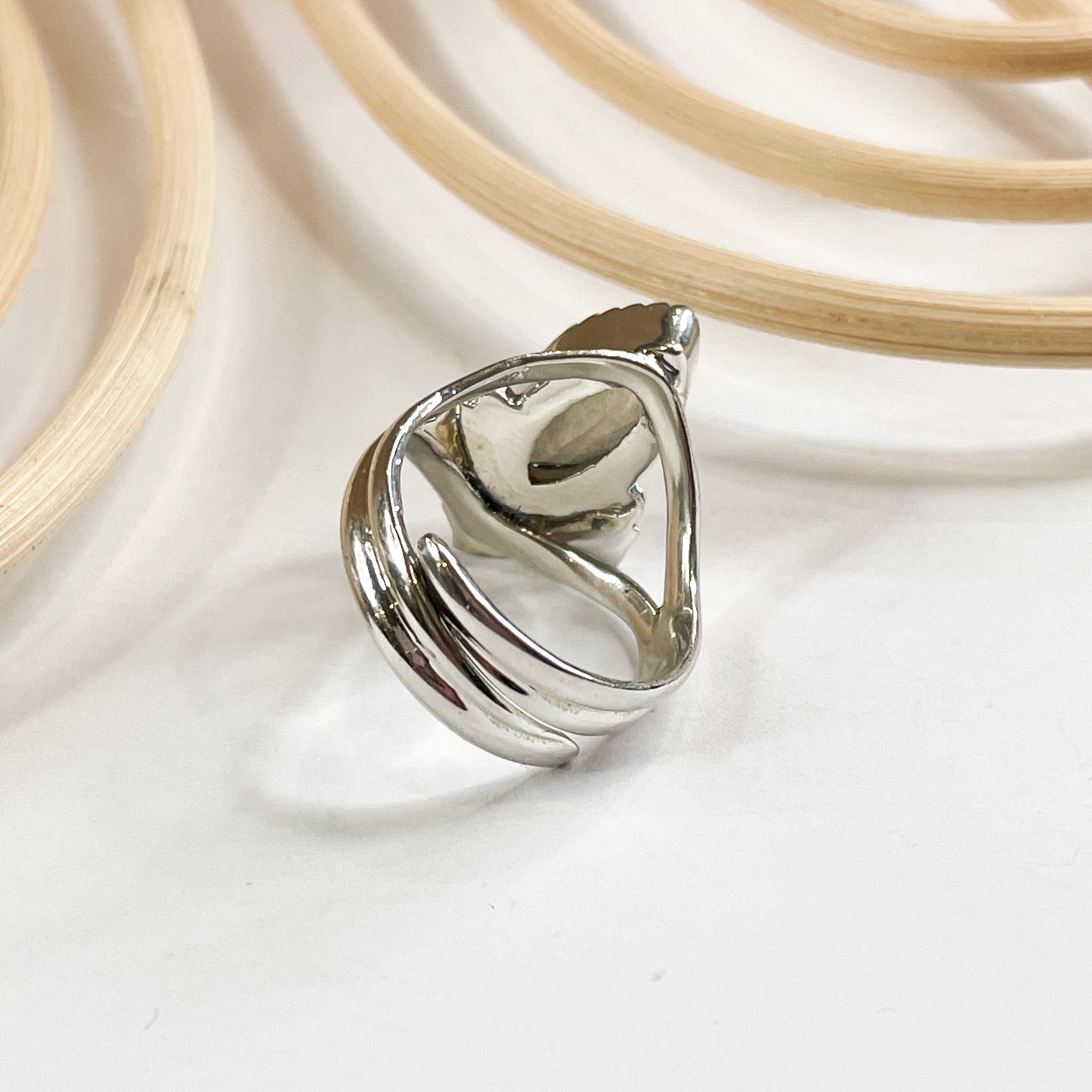 Moonstone & Stars Adj Ring - Solid Sterling Silver