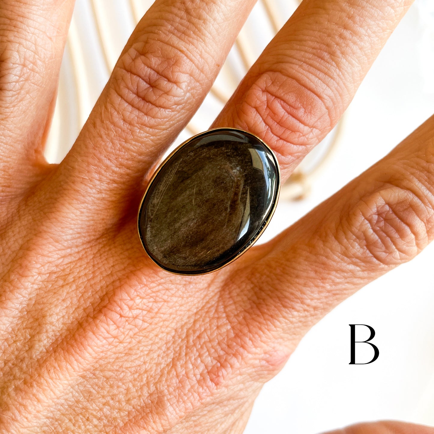 Silver Sheen Obsidian Oval Ring & Pendant - Both Metals