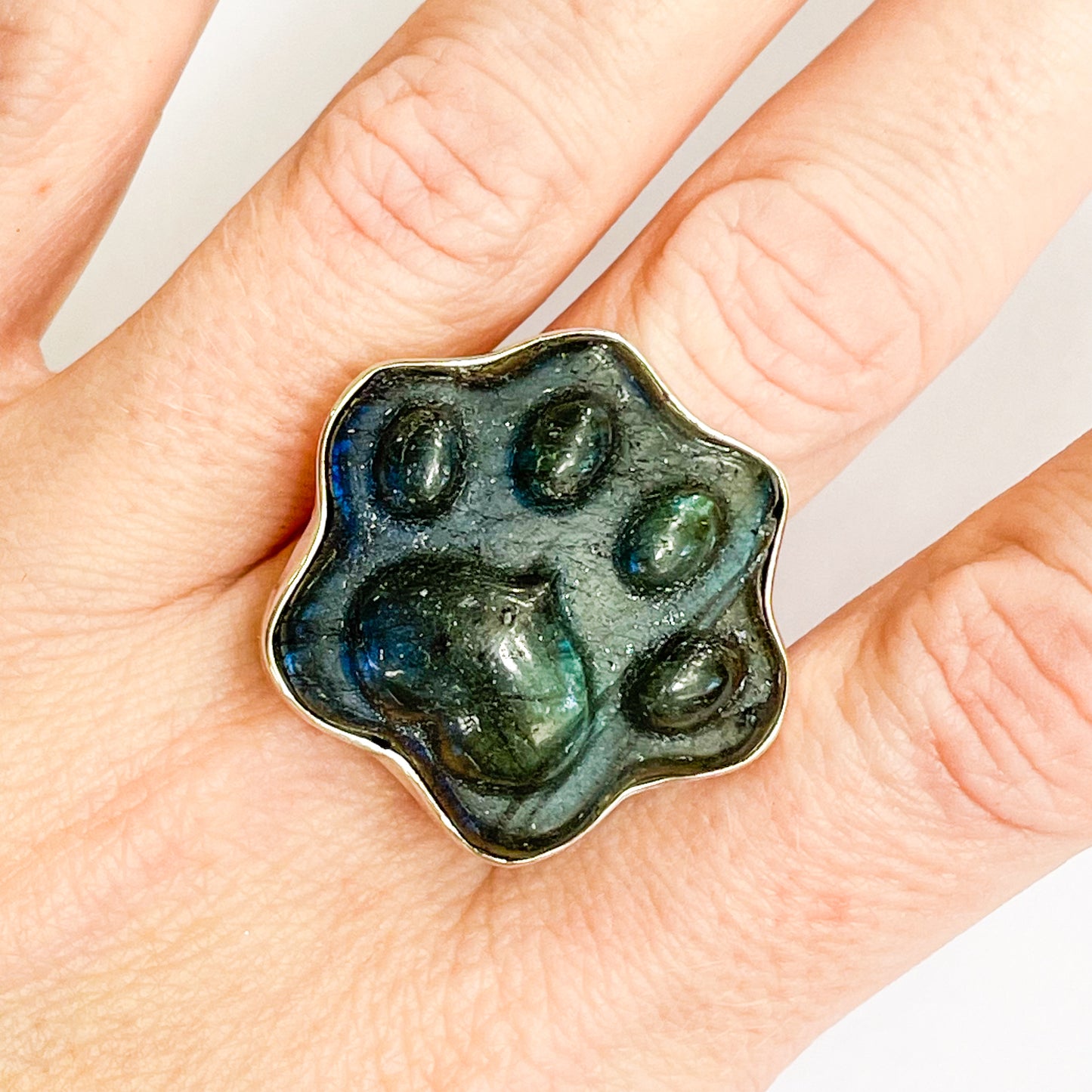 Labradorite Dog Paw Ring - Solid Sterling Silver